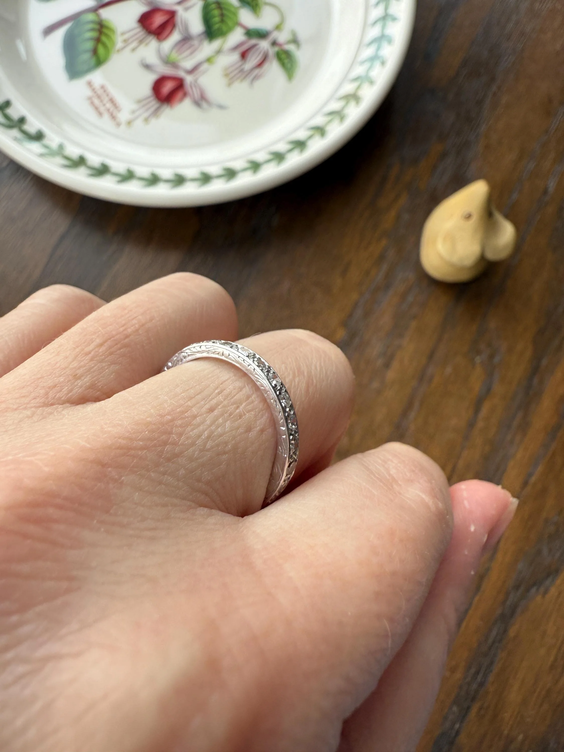 Antique Edwardian Art Deco .8 Carat 26 Old Mine Single Cut DIAMOND Platinum FULL ETERNITY Band Ring Wedding .8Ctw Tdw OmC Stacker - Image 2