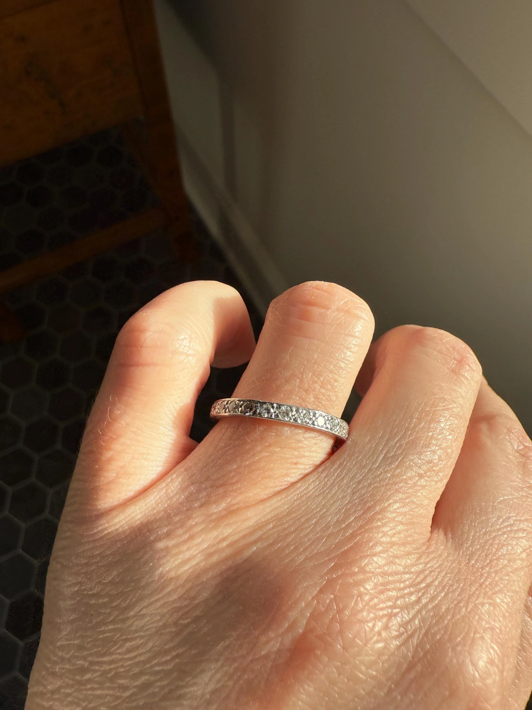 Antique Edwardian Art Deco .8 Carat 26 Old Mine Single Cut DIAMOND Platinum FULL ETERNITY Band Ring Wedding .8Ctw Tdw OmC Stacker - Image 3