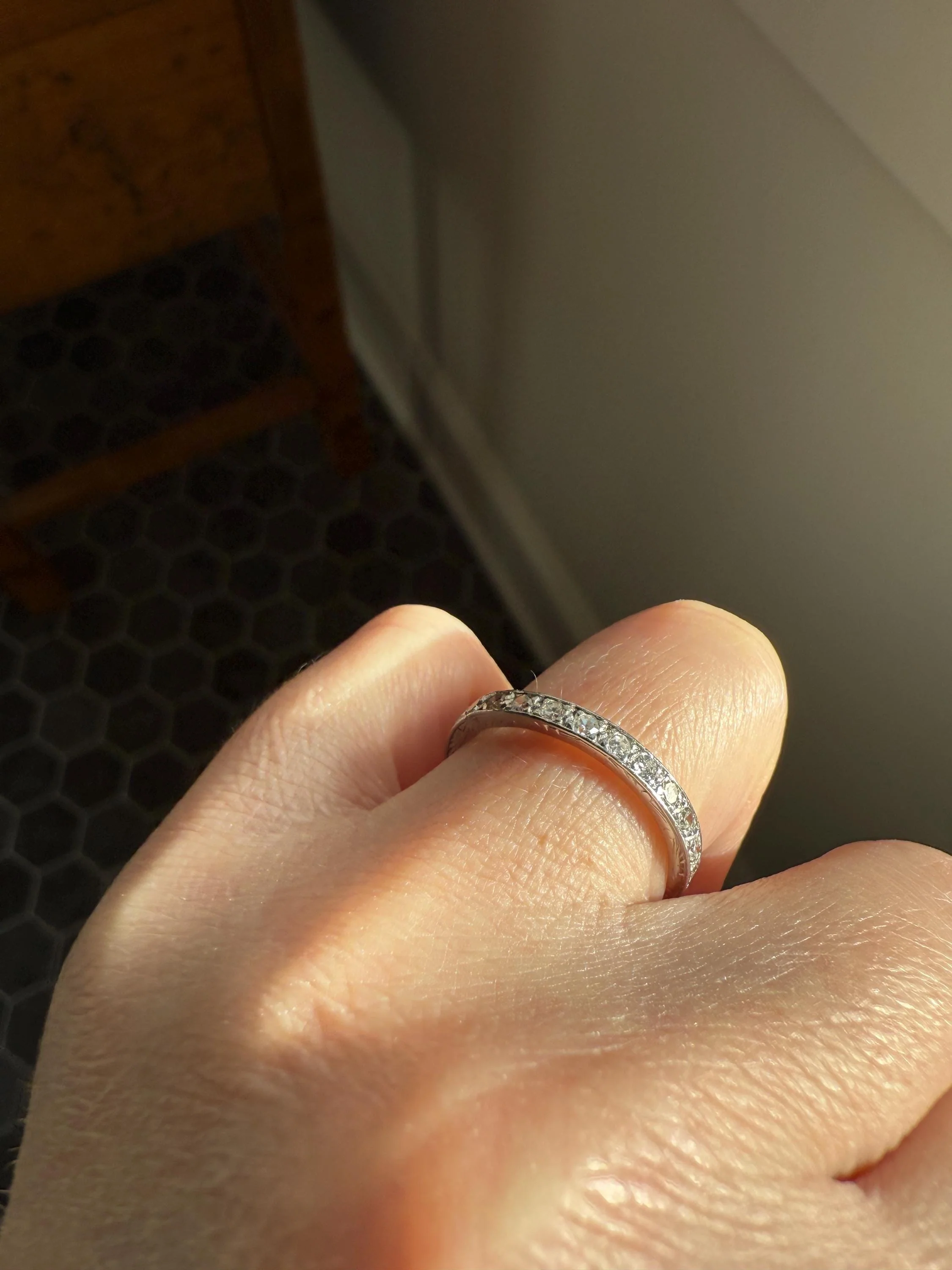 Antique Edwardian Art Deco .8 Carat 26 Old Mine Single Cut DIAMOND Platinum FULL ETERNITY Band Ring Wedding .8Ctw Tdw OmC Stacker - Image 4