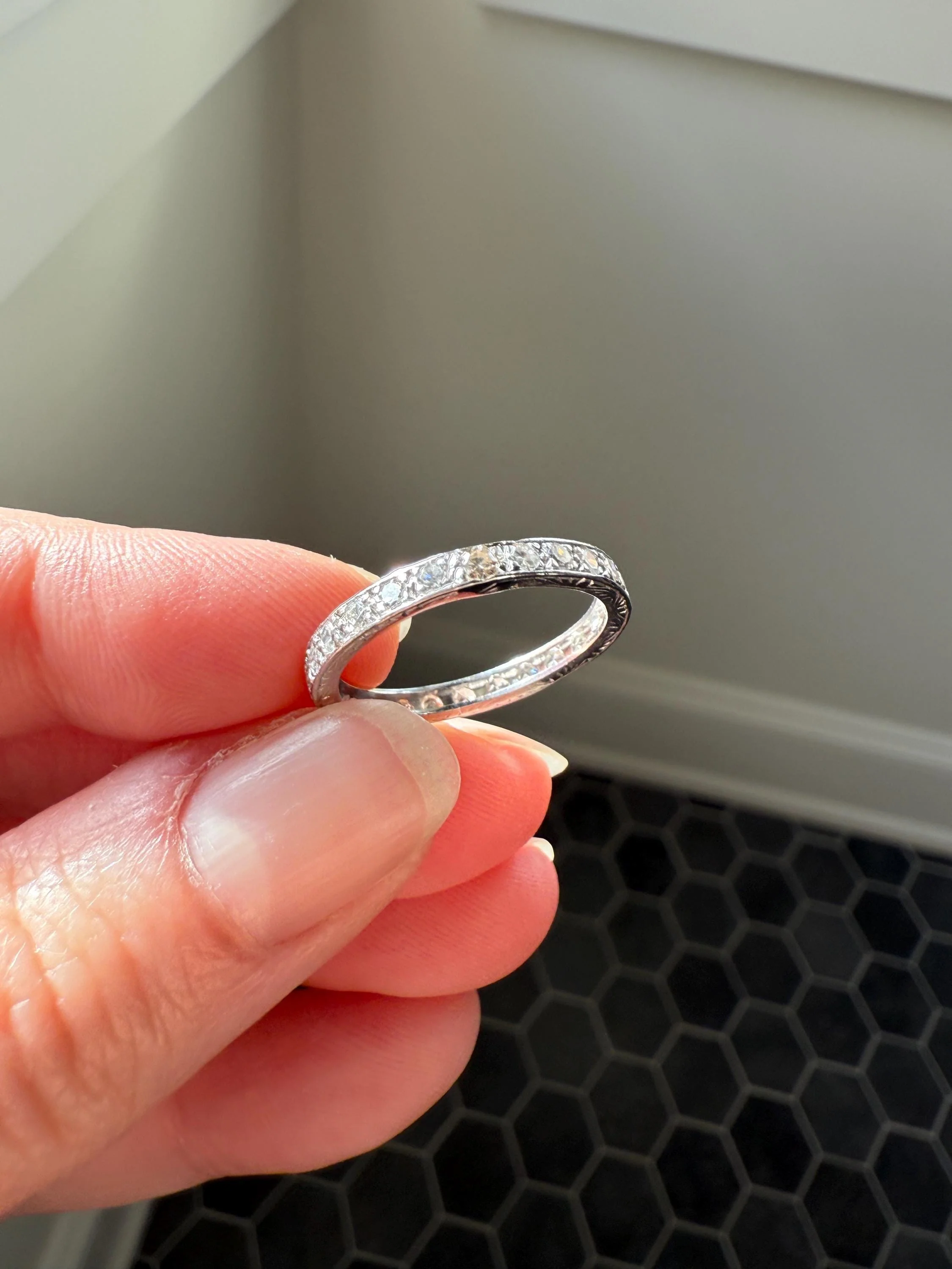 Antique Edwardian Art Deco .8 Carat 26 Old Mine Single Cut DIAMOND Platinum FULL ETERNITY Band Ring Wedding .8Ctw Tdw OmC Stacker - Image 8
