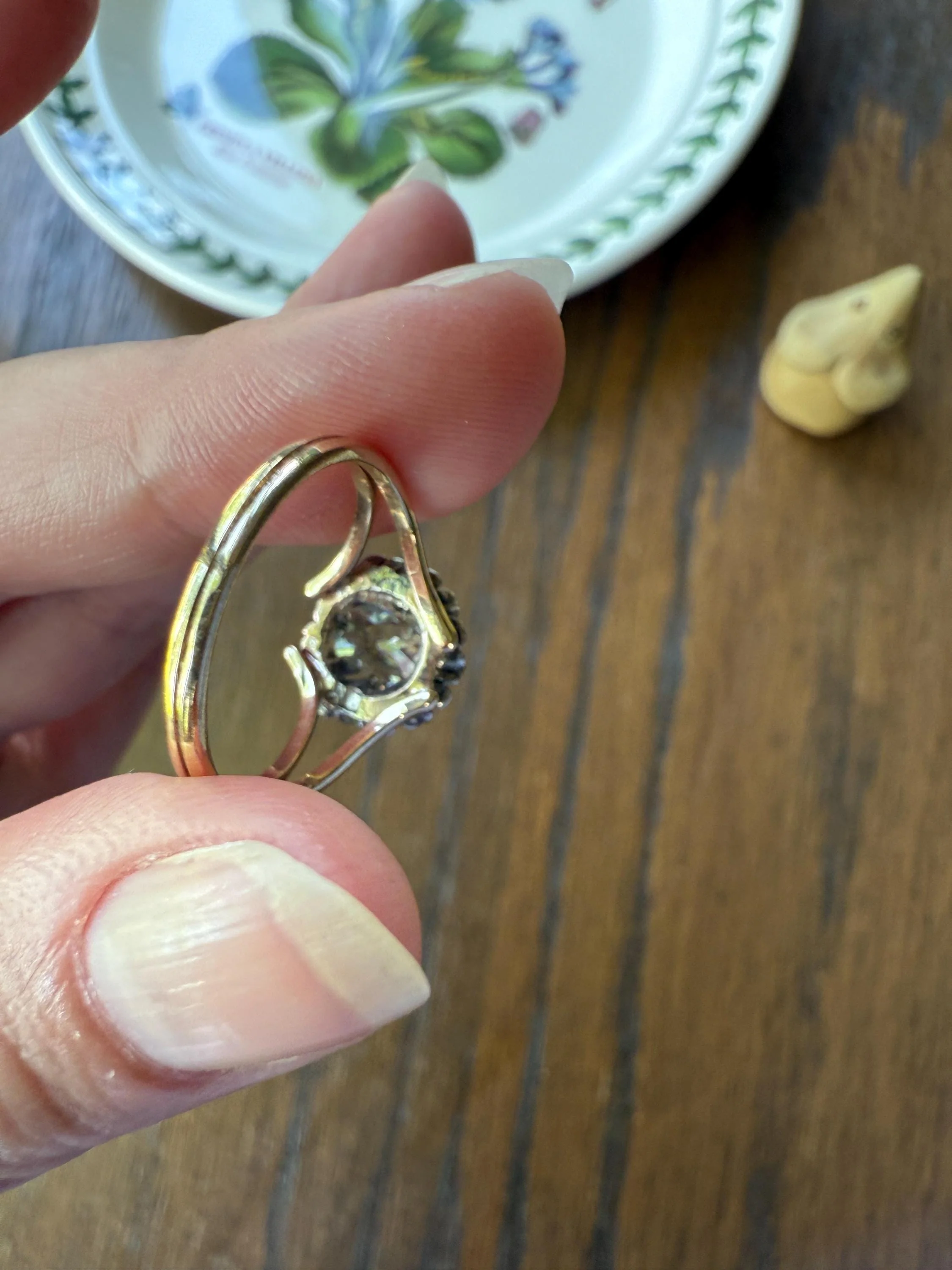 ANTIQUE Elongated Old Mine Cut Oval DIAMOND Eye Clean Silver Star Prong Basket Setting in 10k Gold Unique Buttercup Victorian .6 to 1.2 Ct. - Image 10