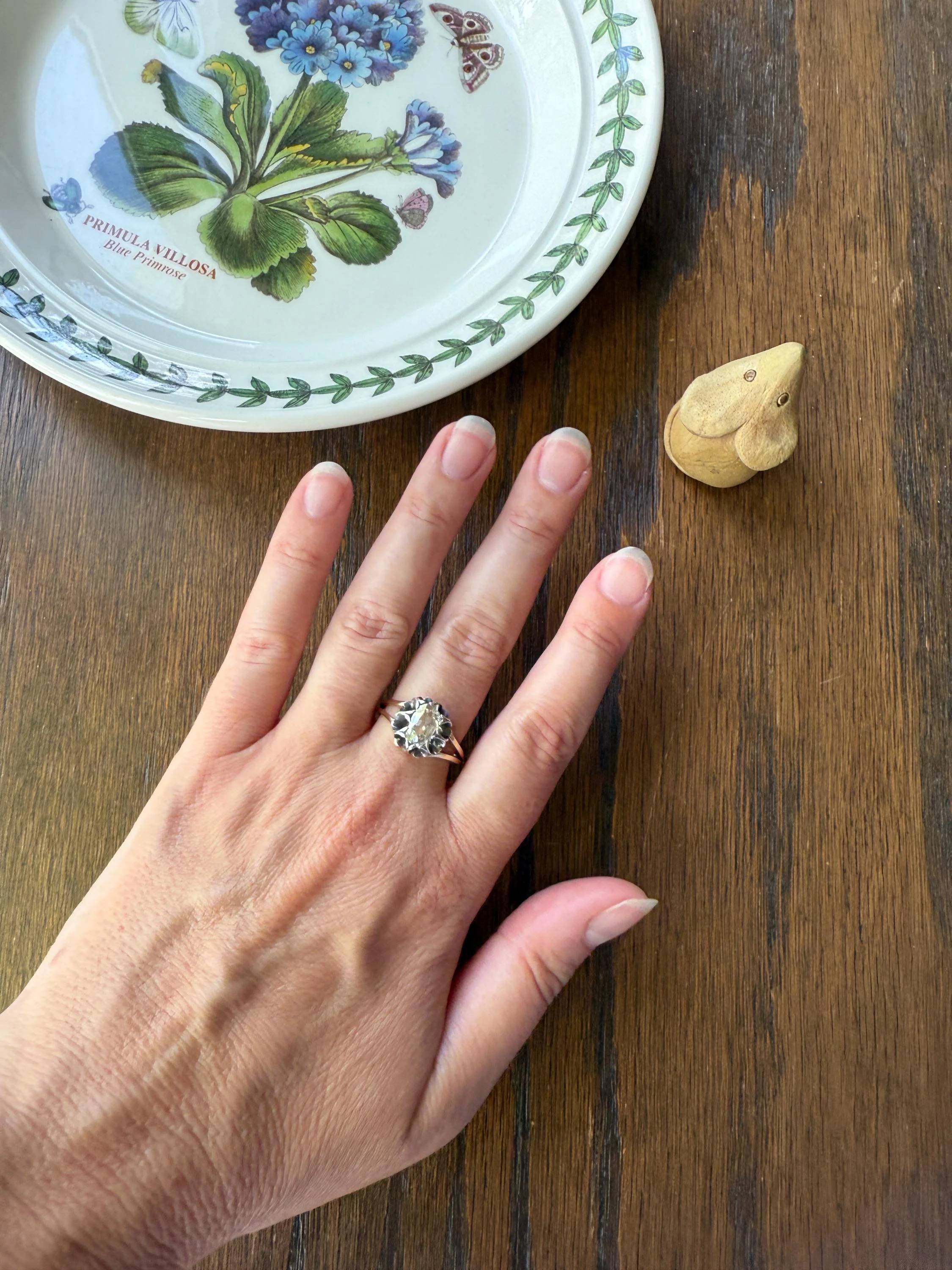 ANTIQUE Elongated Old Mine Cut Oval DIAMOND Eye Clean Silver Star Prong Basket Setting in 10k Gold Unique Buttercup Victorian .6 to 1.2 Ct. - Image 3