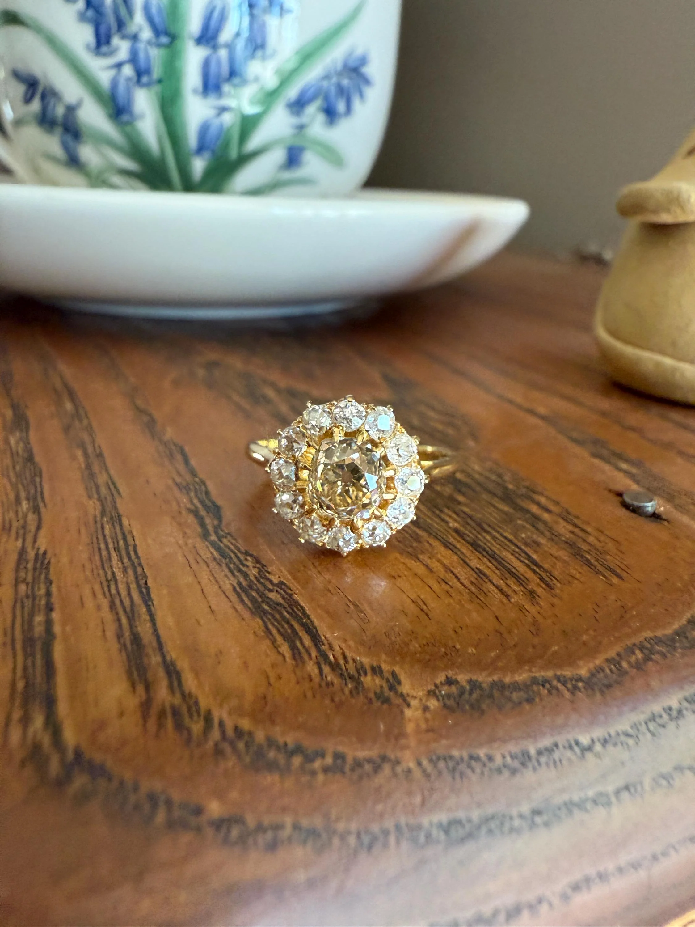 ANTIQUE Eye Clean 1.5 Carat Tdw Champagne Old Mine Cut Diamond Colorless OMC Halo Cluster Ring Victorian Two Tone 1.5Ctw Light Yellow Brown - Image 11