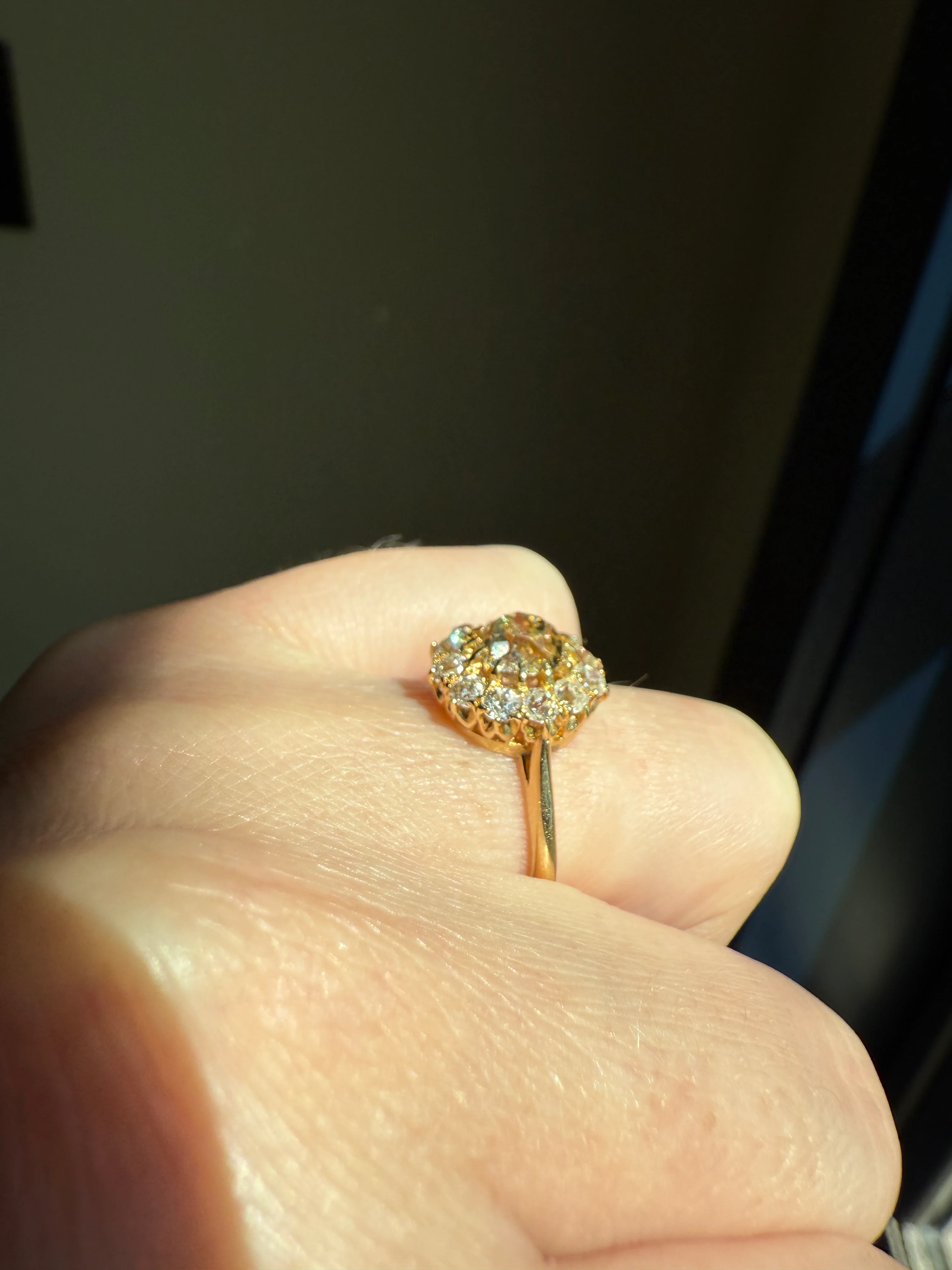 ANTIQUE Eye Clean 1.5 Carat Tdw Champagne Old Mine Cut Diamond Colorless OMC Halo Cluster Ring Victorian Two Tone 1.5Ctw Light Yellow Brown - Image 12