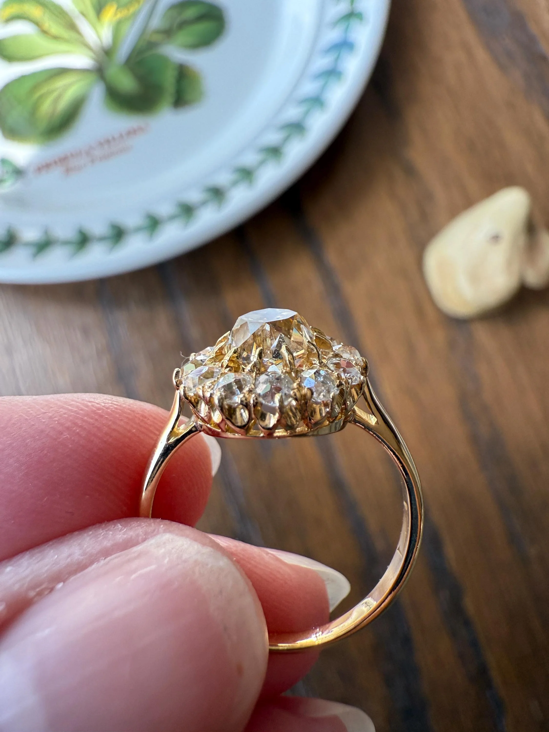 ANTIQUE Eye Clean 1.5 Carat Tdw Champagne Old Mine Cut Diamond Colorless OMC Halo Cluster Ring Victorian Two Tone 1.5Ctw Light Yellow Brown - Image 2
