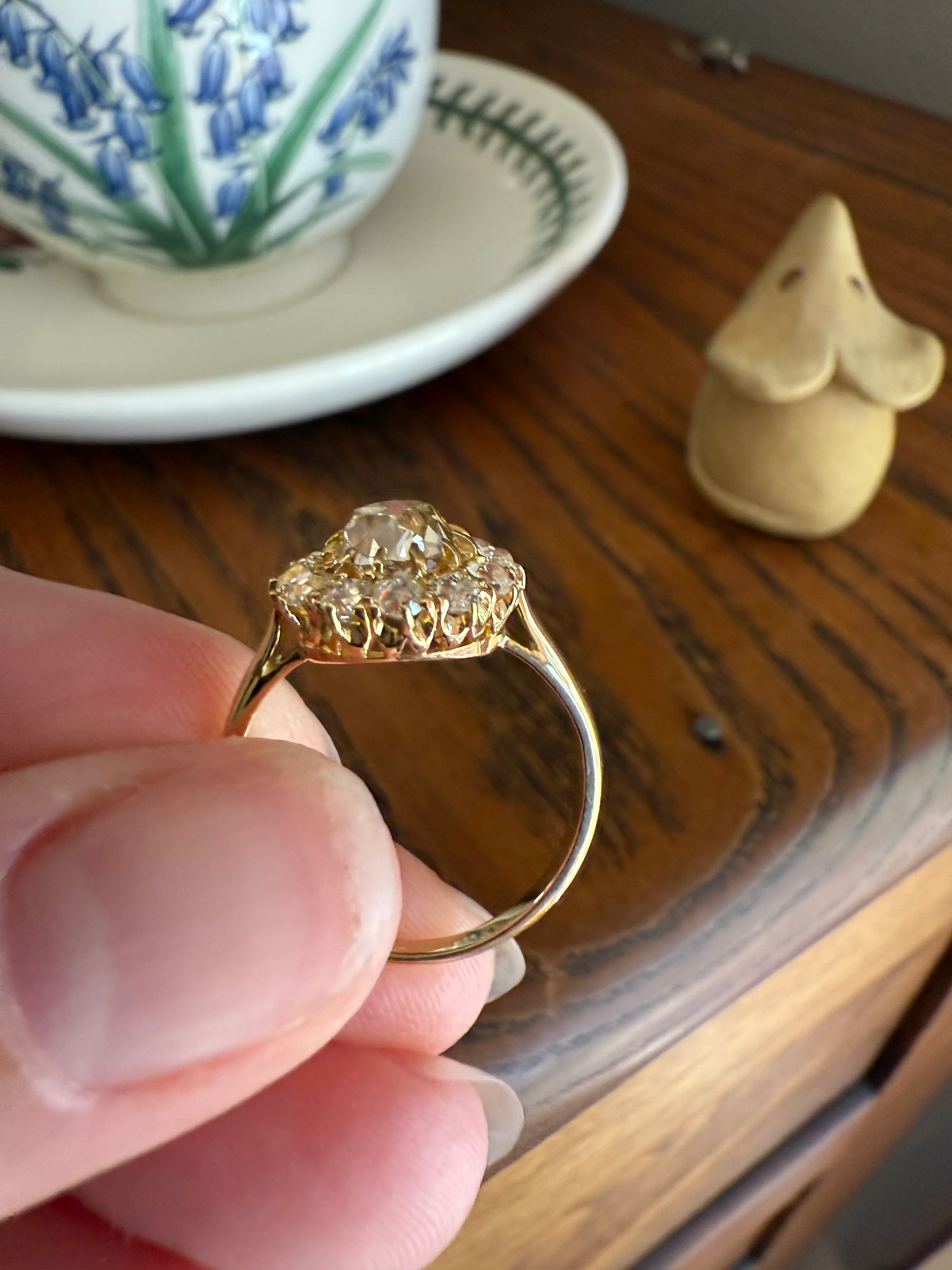 ANTIQUE Eye Clean 1.5 Carat Tdw Champagne Old Mine Cut Diamond Colorless OMC Halo Cluster Ring Victorian Two Tone 1.5Ctw Light Yellow Brown - Image 20