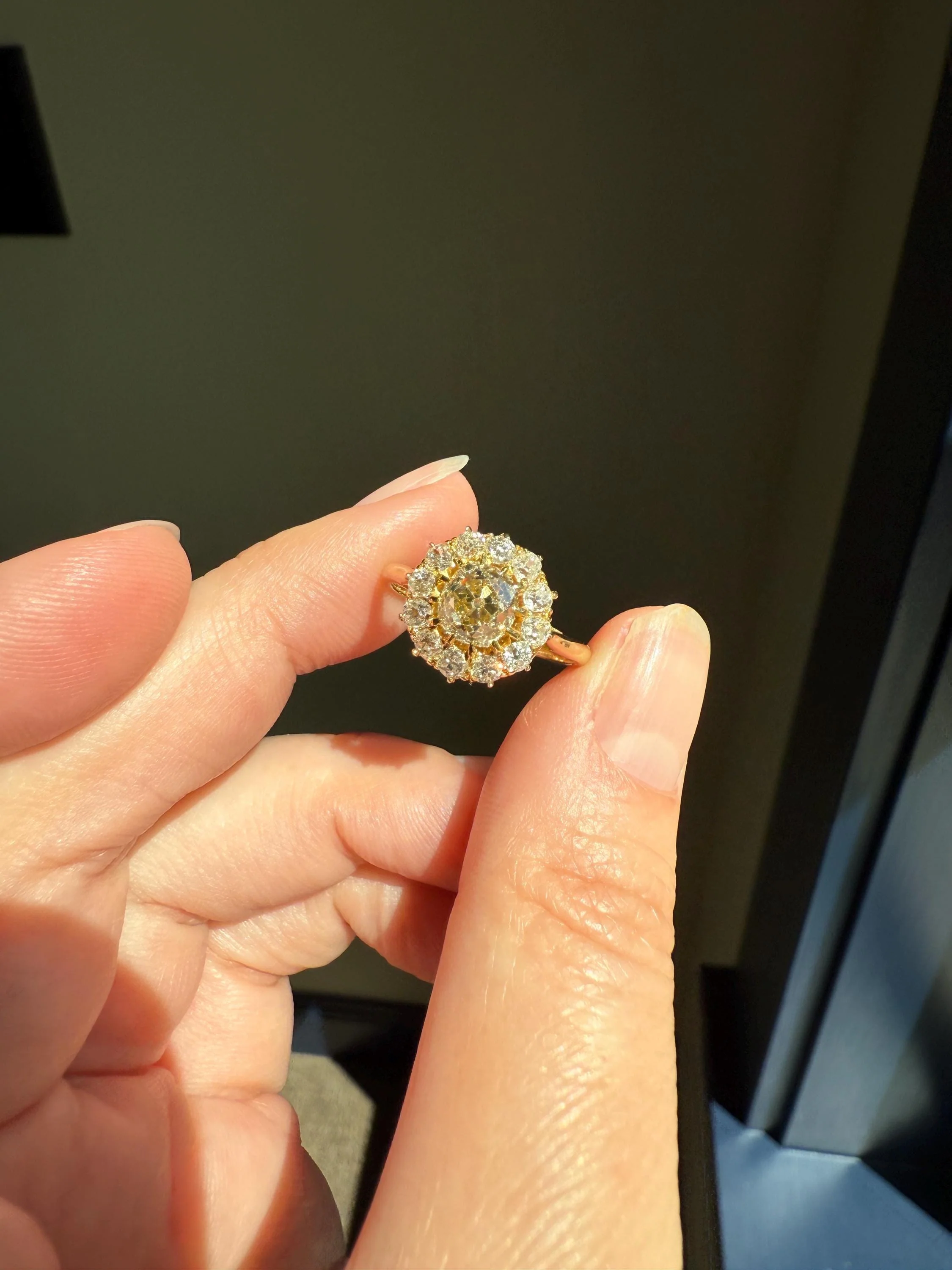 ANTIQUE Eye Clean 1.5 Carat Tdw Champagne Old Mine Cut Diamond Colorless OMC Halo Cluster Ring Victorian Two Tone 1.5Ctw Light Yellow Brown - Image 3