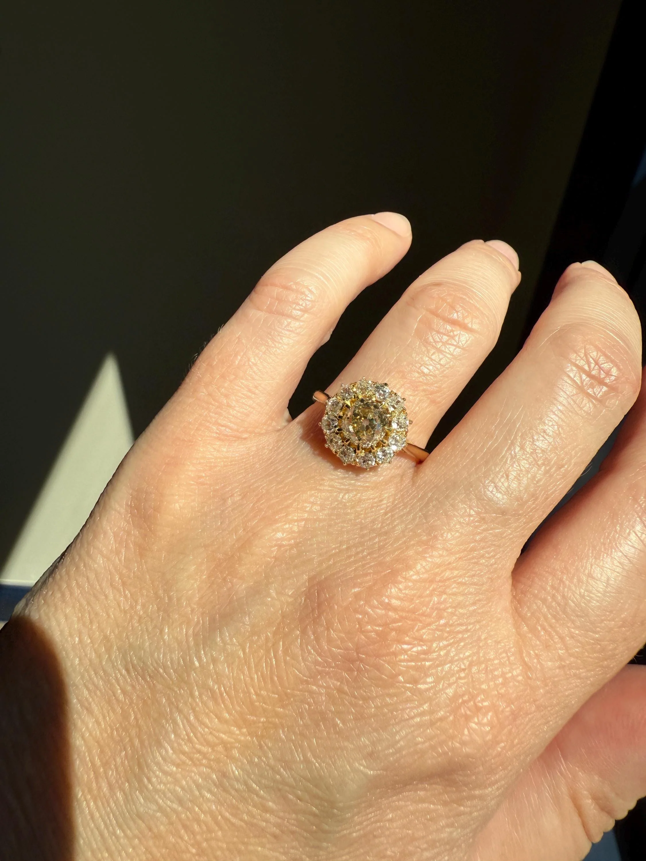 ANTIQUE Eye Clean 1.5 Carat Tdw Champagne Old Mine Cut Diamond Colorless OMC Halo Cluster Ring Victorian Two Tone 1.5Ctw Light Yellow Brown - Image 4