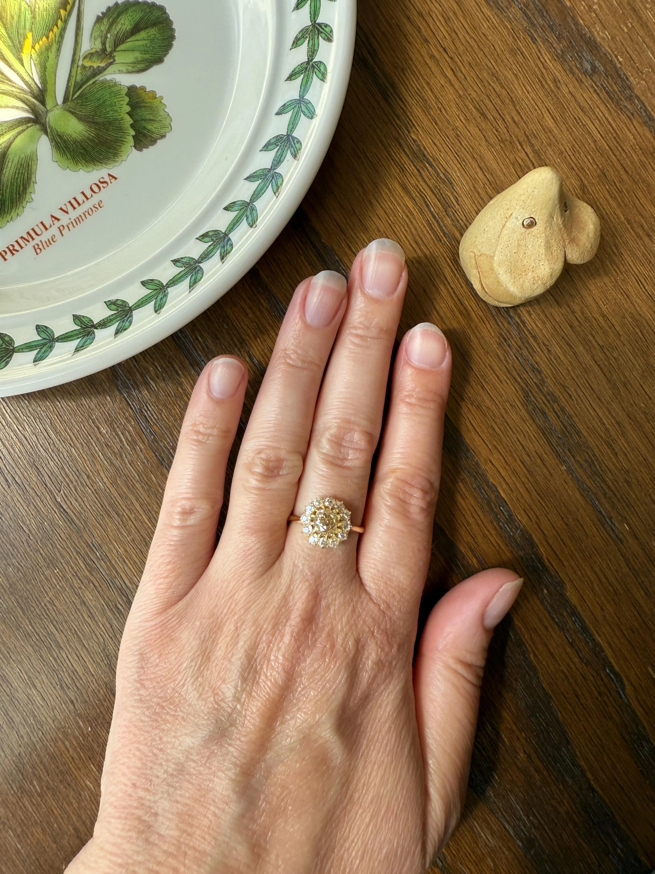 ANTIQUE Eye Clean 1.5 Carat Tdw Champagne Old Mine Cut Diamond Colorless OMC Halo Cluster Ring Victorian Two Tone 1.5Ctw Light Yellow Brown - Image 5