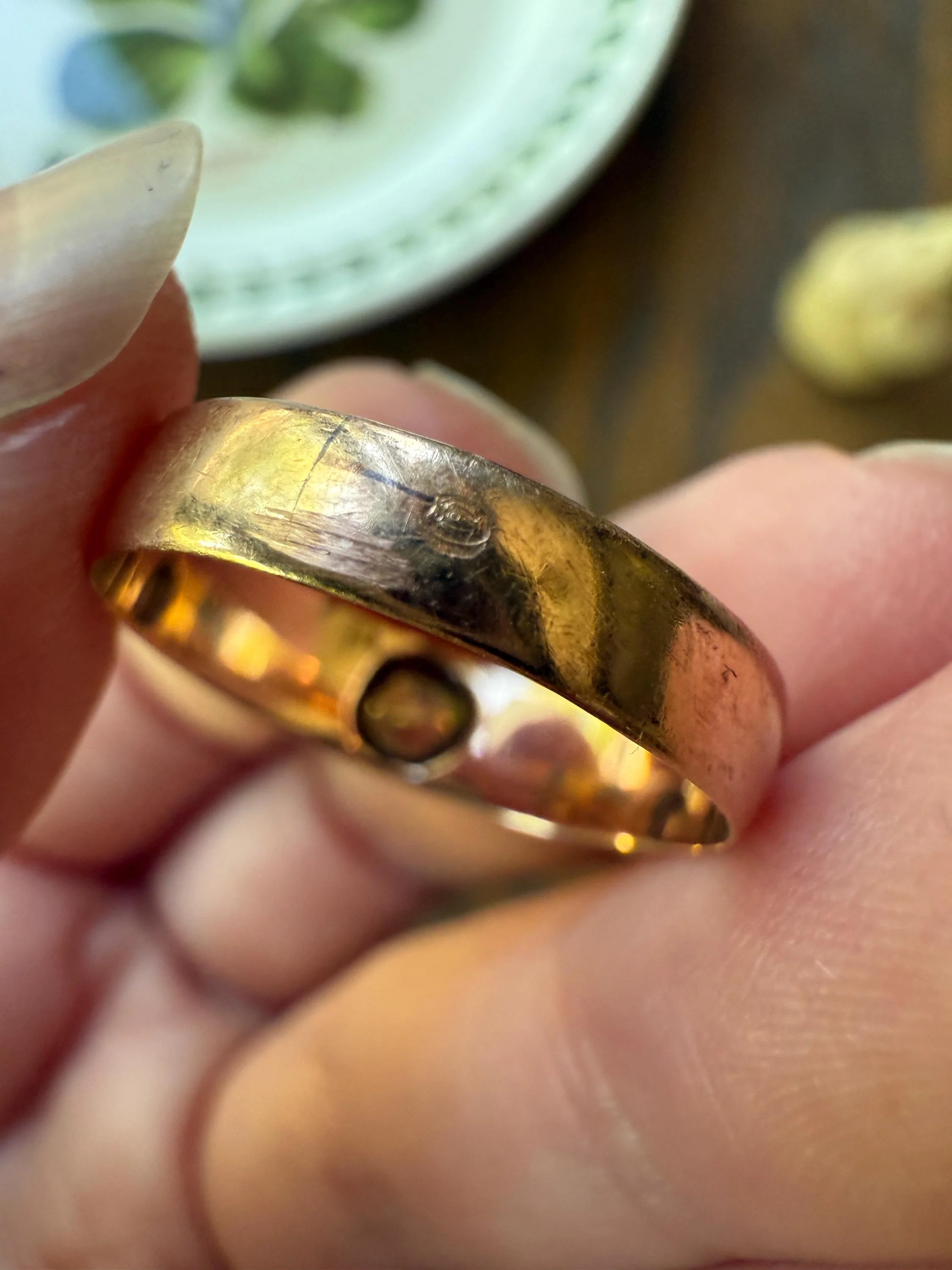 Antique Eye Clean .3 Carat Fancy Light Greenish YELLOW Old Mine Cut DIAMOND Solitaire Gypsy Ring 18k Rosy Gold Chunky Band Gift Stacker Unisex OMC - Image 10