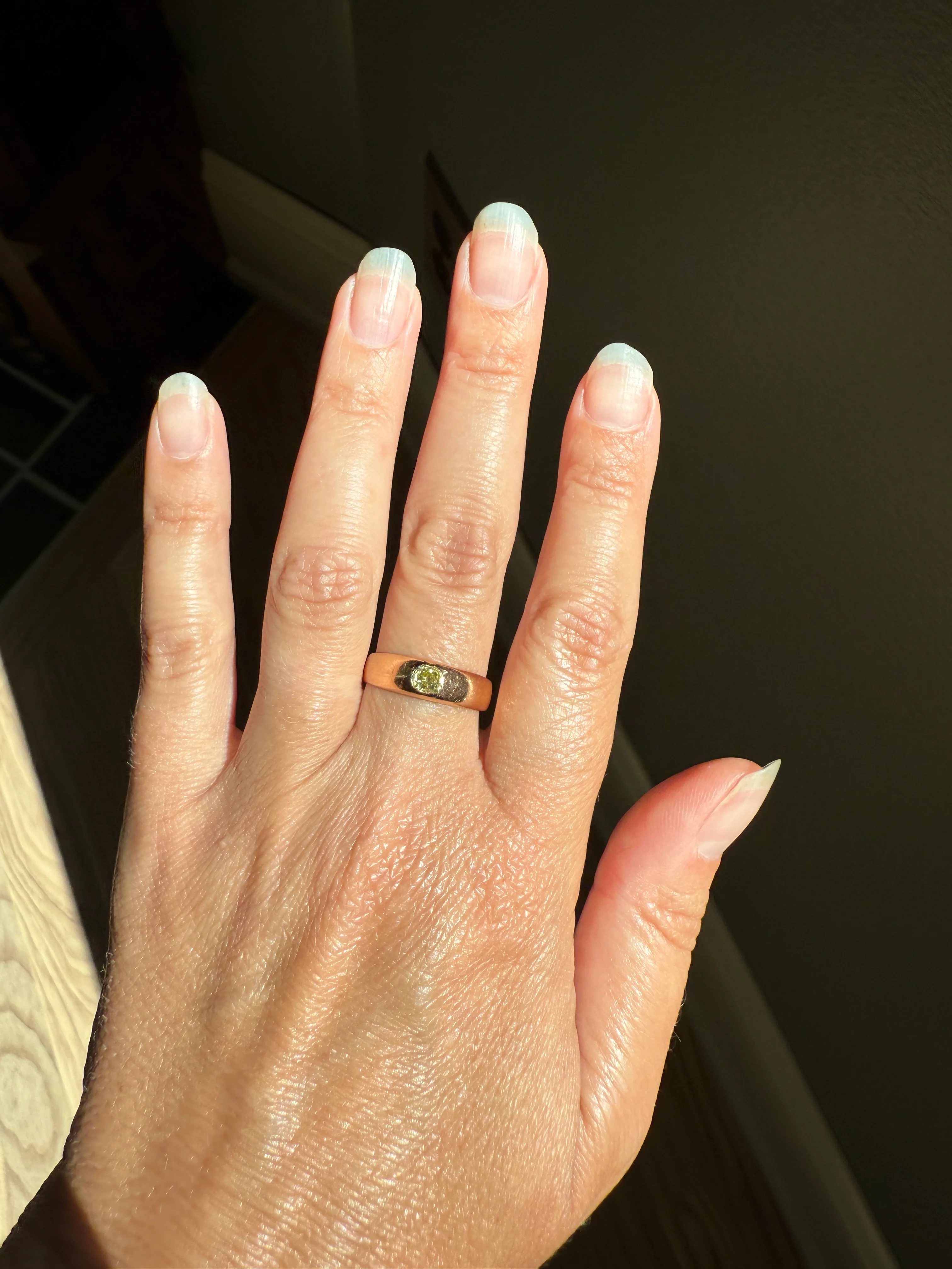 Antique Eye Clean .3 Carat Fancy Light Greenish YELLOW Old Mine Cut DIAMOND Solitaire Gypsy Ring 18k Rosy Gold Chunky Band Gift Stacker Unisex OMC - Image 15