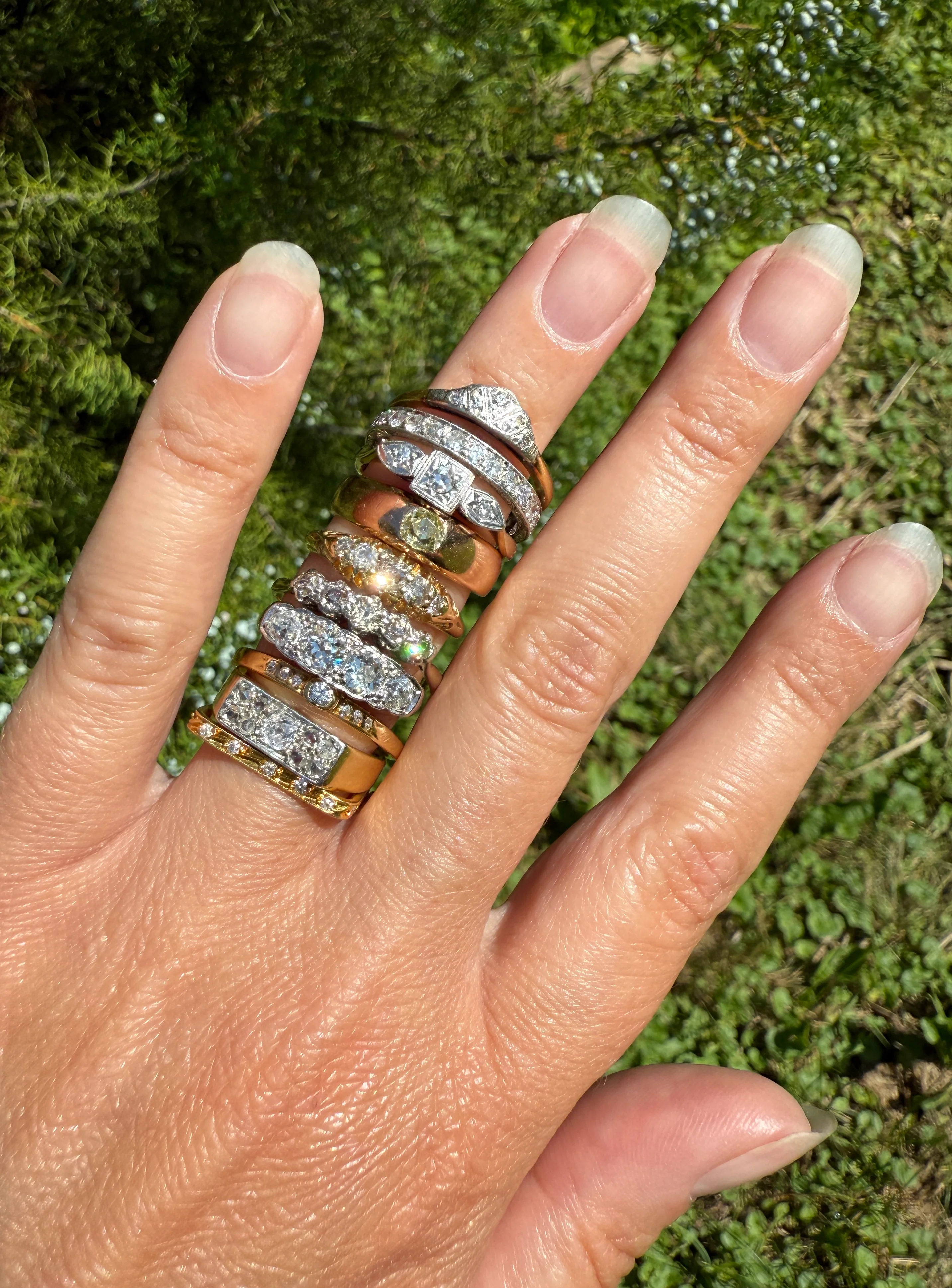 Antique Eye Clean .3 Carat Fancy Light Greenish YELLOW Old Mine Cut DIAMOND Solitaire Gypsy Ring 18k Rosy Gold Chunky Band Gift Stacker Unisex OMC - Image 18