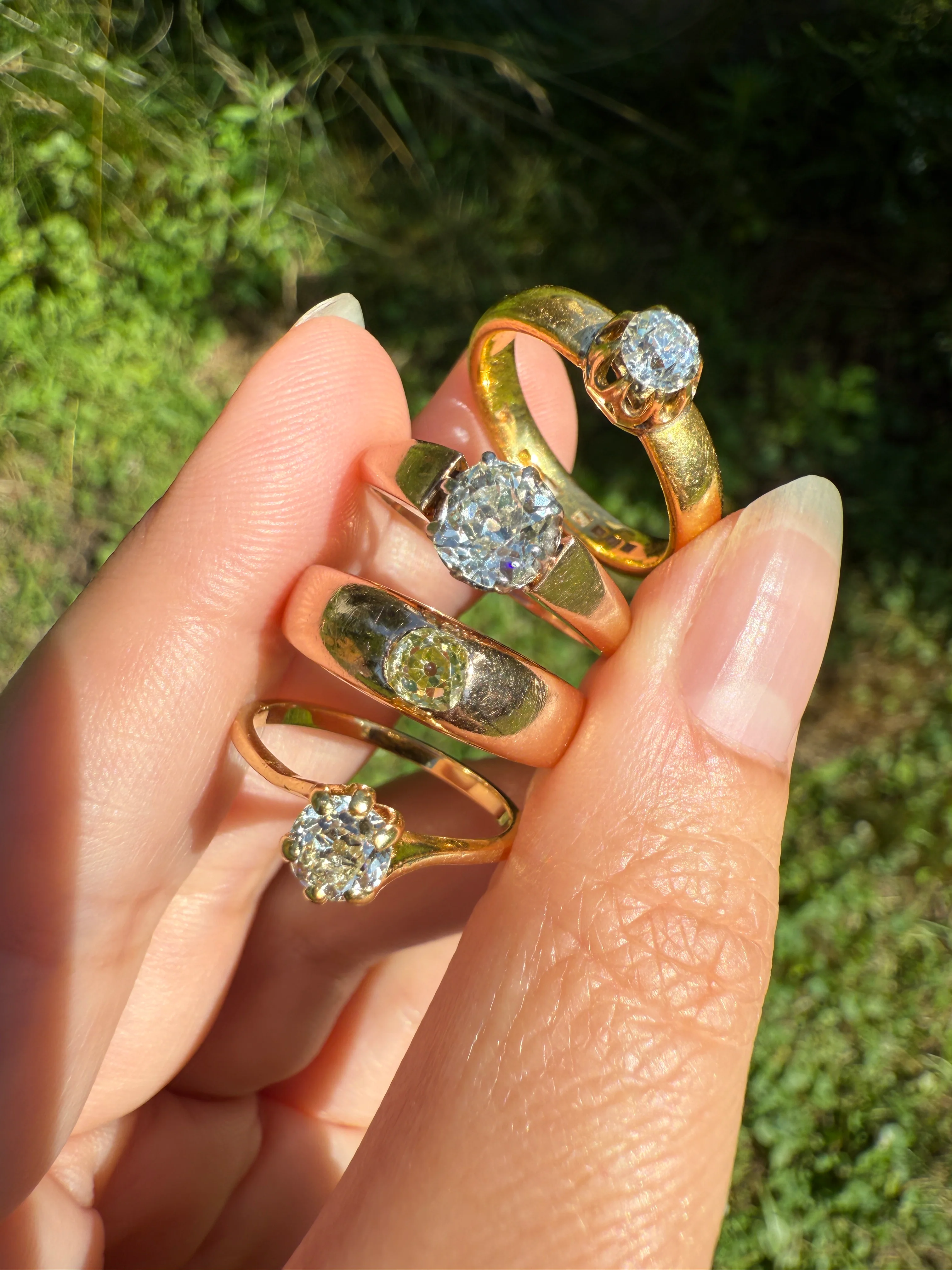 Antique Eye Clean .3 Carat Fancy Light Greenish YELLOW Old Mine Cut DIAMOND Solitaire Gypsy Ring 18k Rosy Gold Chunky Band Gift Stacker Unisex OMC - Image 20