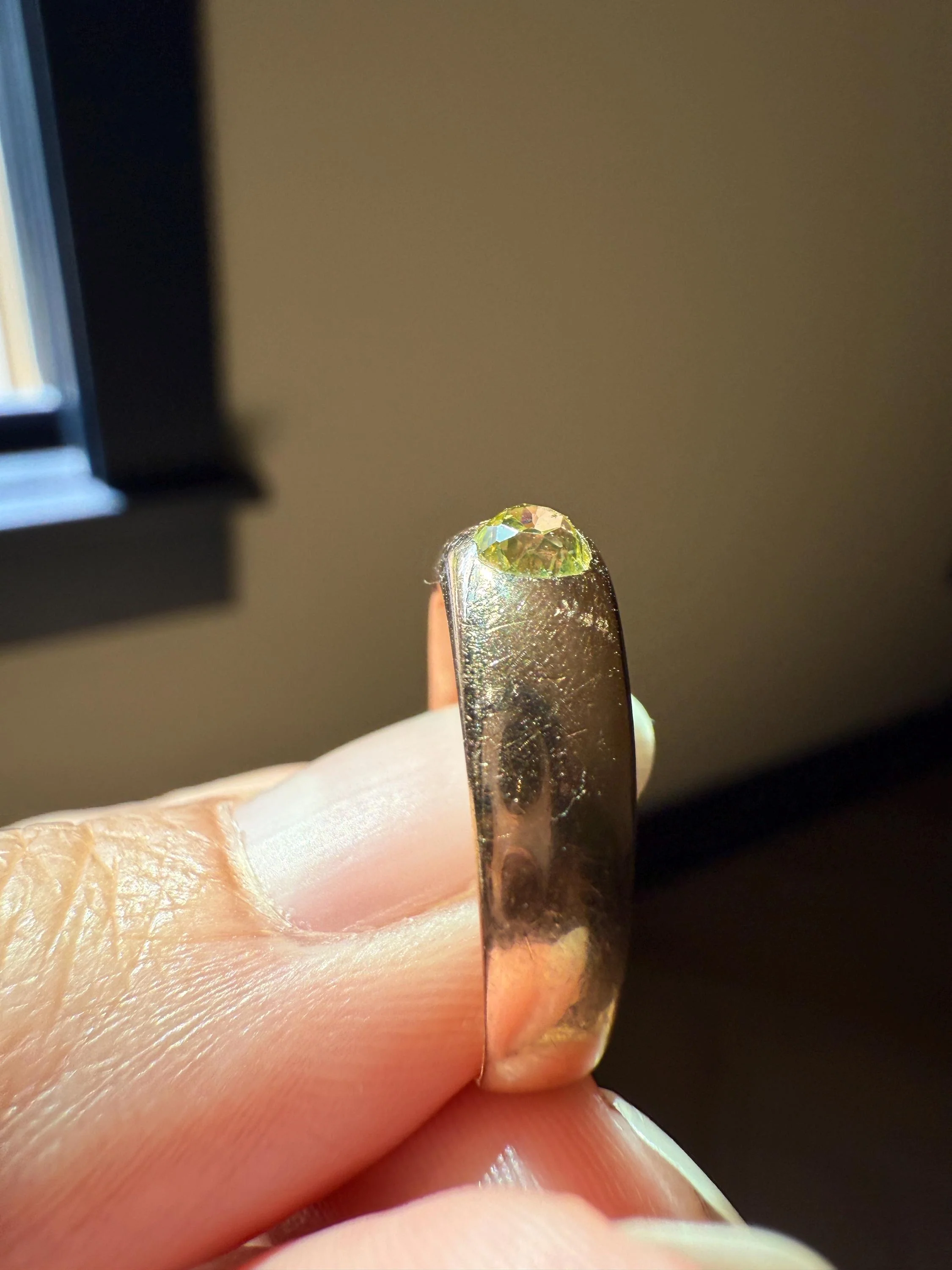 Antique Eye Clean .3 Carat Fancy Light Greenish YELLOW Old Mine Cut DIAMOND Solitaire Gypsy Ring 18k Rosy Gold Chunky Band Gift Stacker Unisex OMC - Image 7