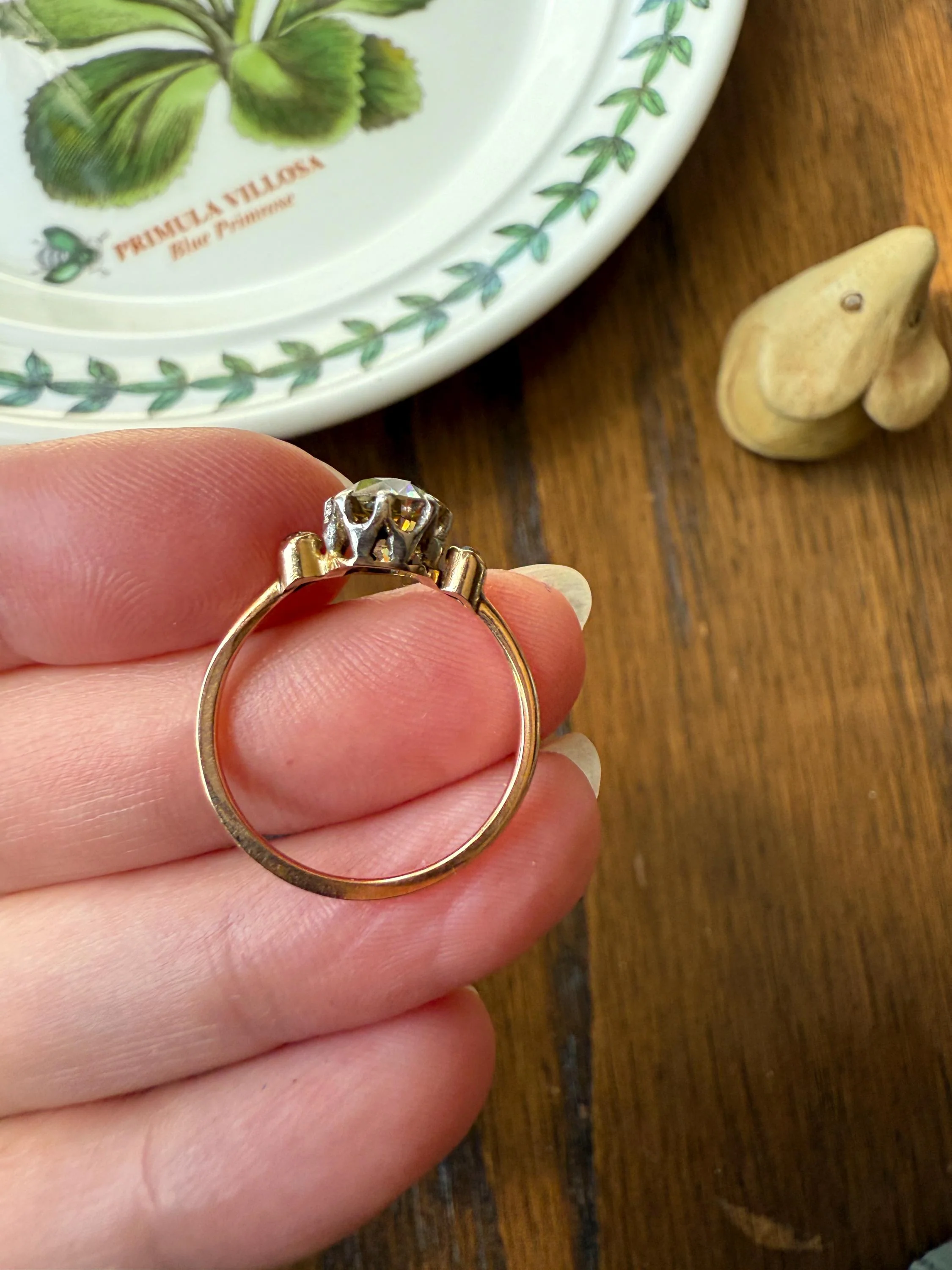Antique Eye Clean Color Change 1.5 Carat Antique Fancy Champagne Green Yellow Old Mine Cut DIAMOND Solitaire Ring Three Stone 18k Gold - Image 10