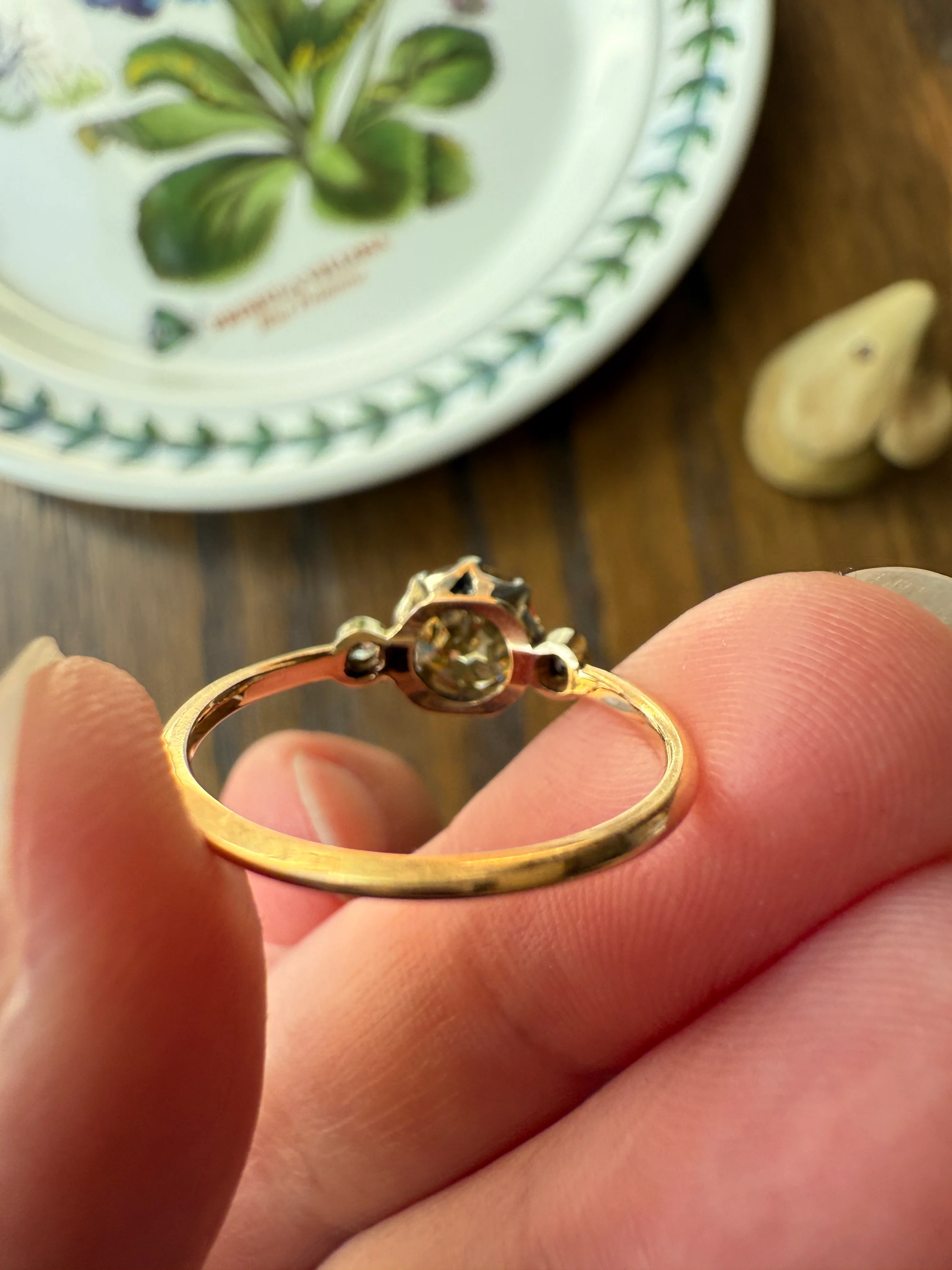 Antique Eye Clean Color Change 1.5 Carat Antique Fancy Champagne Green Yellow Old Mine Cut DIAMOND Solitaire Ring Three Stone 18k Gold - Image 14