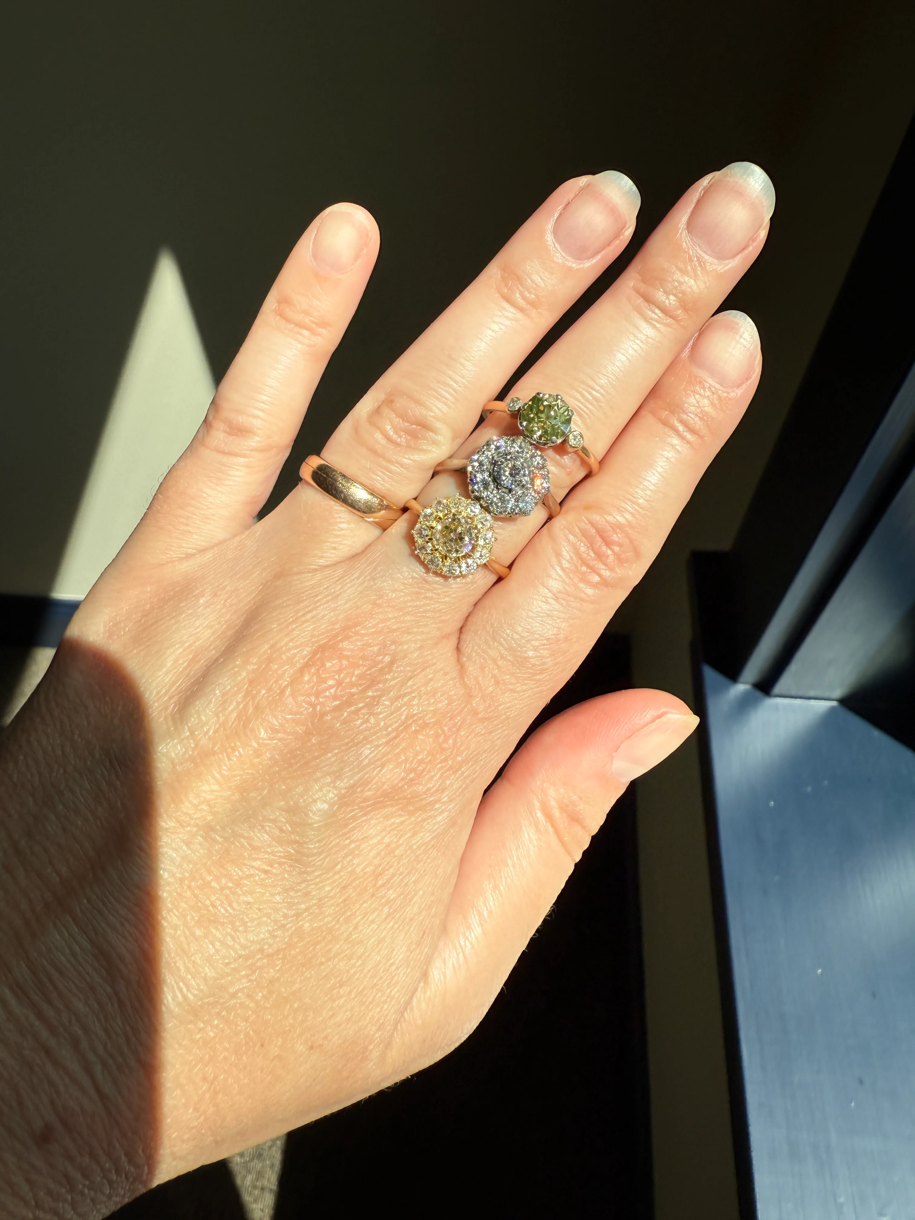 Antique Eye Clean Color Change 1.5 Carat Antique Fancy Champagne Green Yellow Old Mine Cut DIAMOND Solitaire Ring Three Stone 18k Gold - Image 15