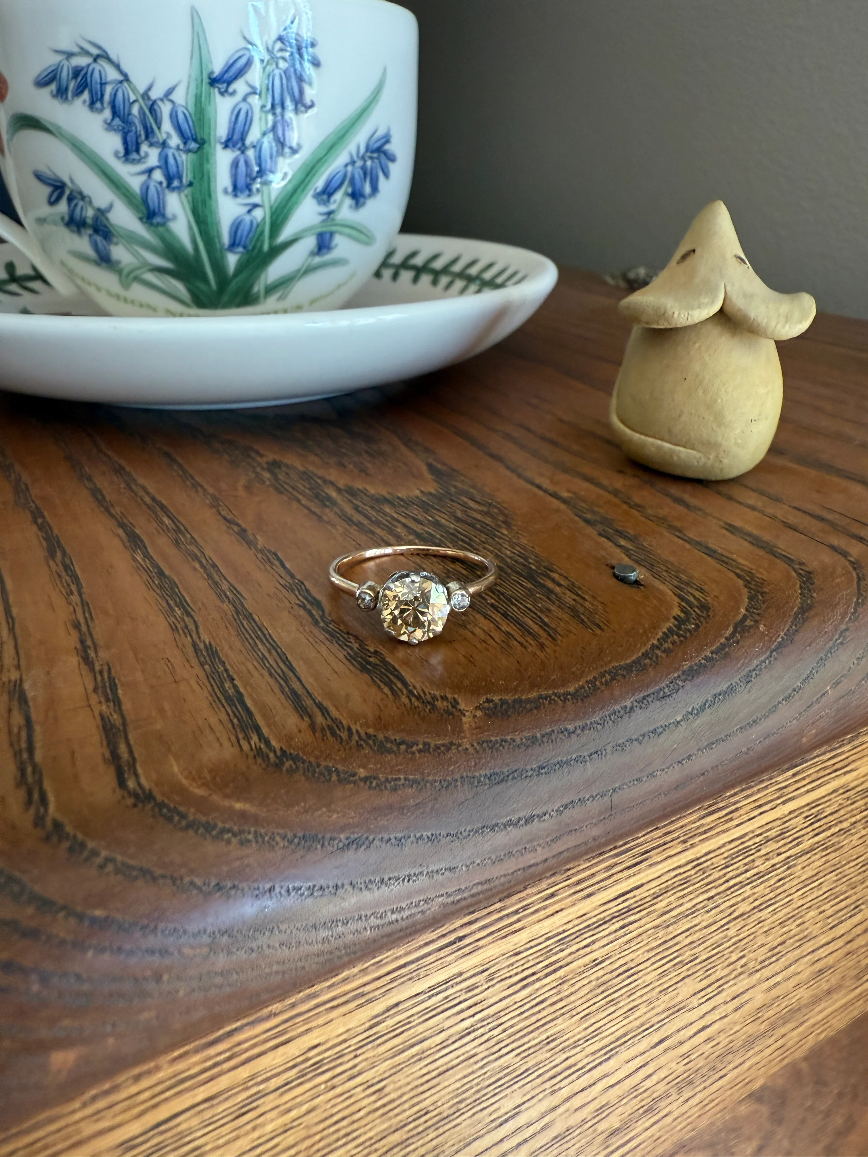 Antique Eye Clean Color Change 1.5 Carat Antique Fancy Champagne Green Yellow Old Mine Cut DIAMOND Solitaire Ring Three Stone 18k Gold - Image 22