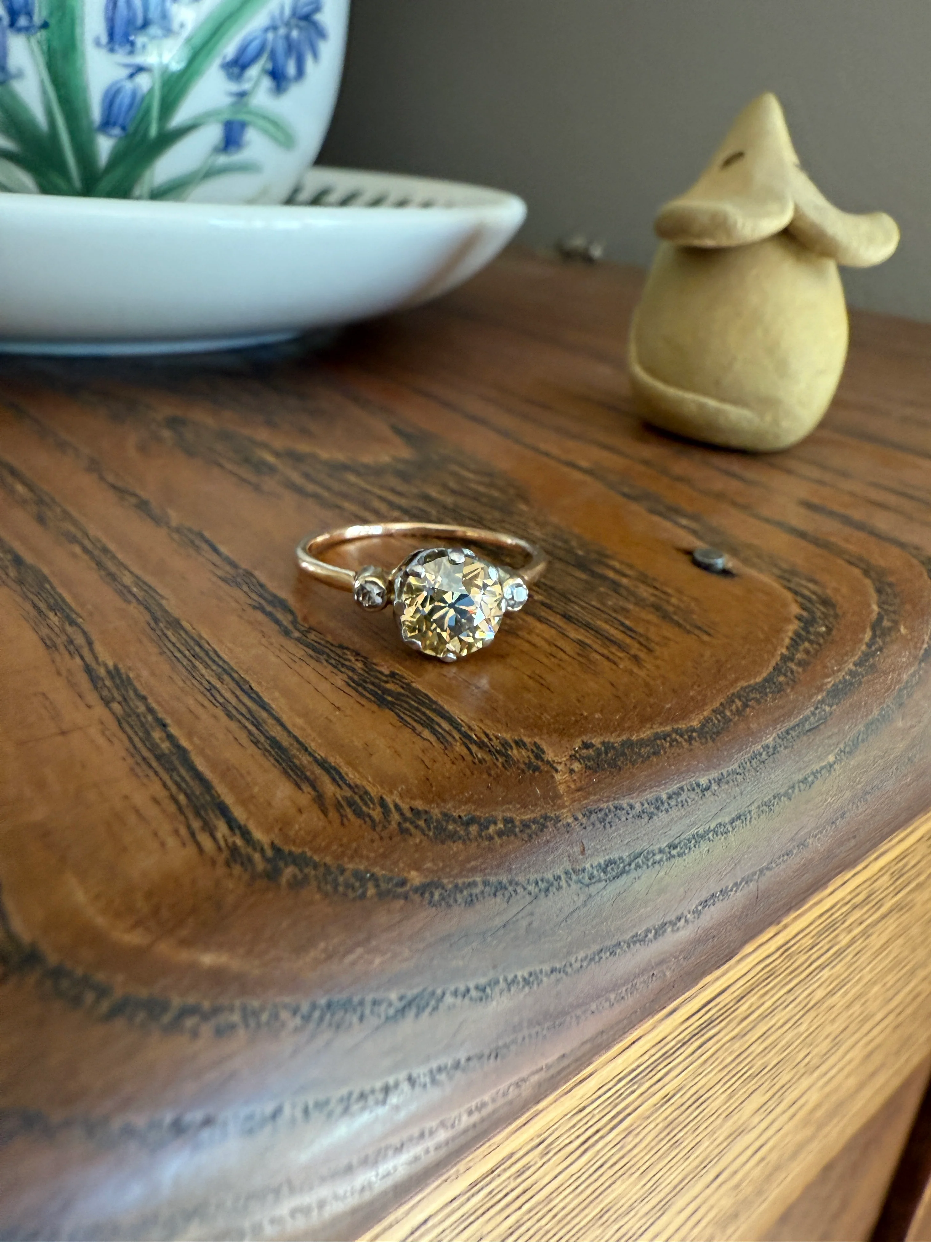 Antique Eye Clean Color Change 1.5 Carat Antique Fancy Champagne Green Yellow Old Mine Cut DIAMOND Solitaire Ring Three Stone 18k Gold - Image 23