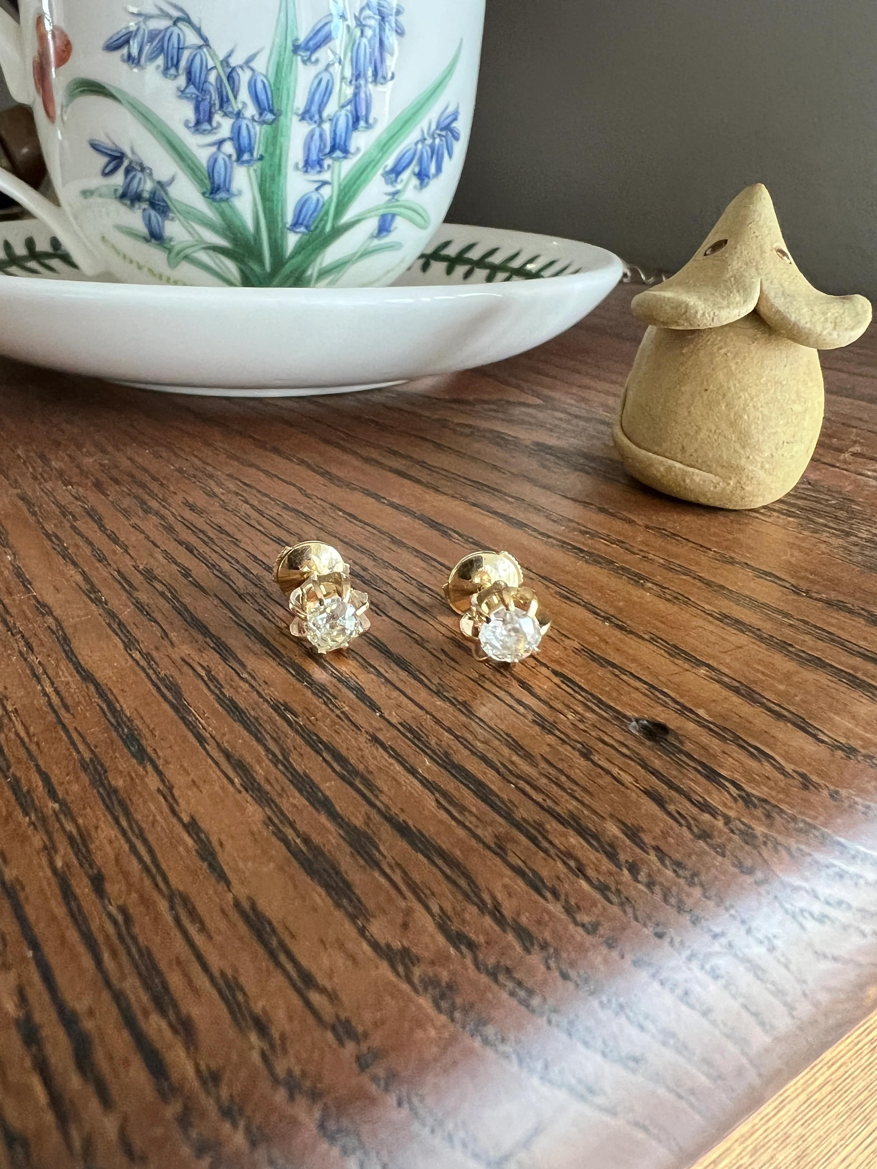 Antique Eye Clean One Carat Tdw Cushion Old Mine Cut DIAMOND Prong Stud Earrings French 18k Gold - Image 12
