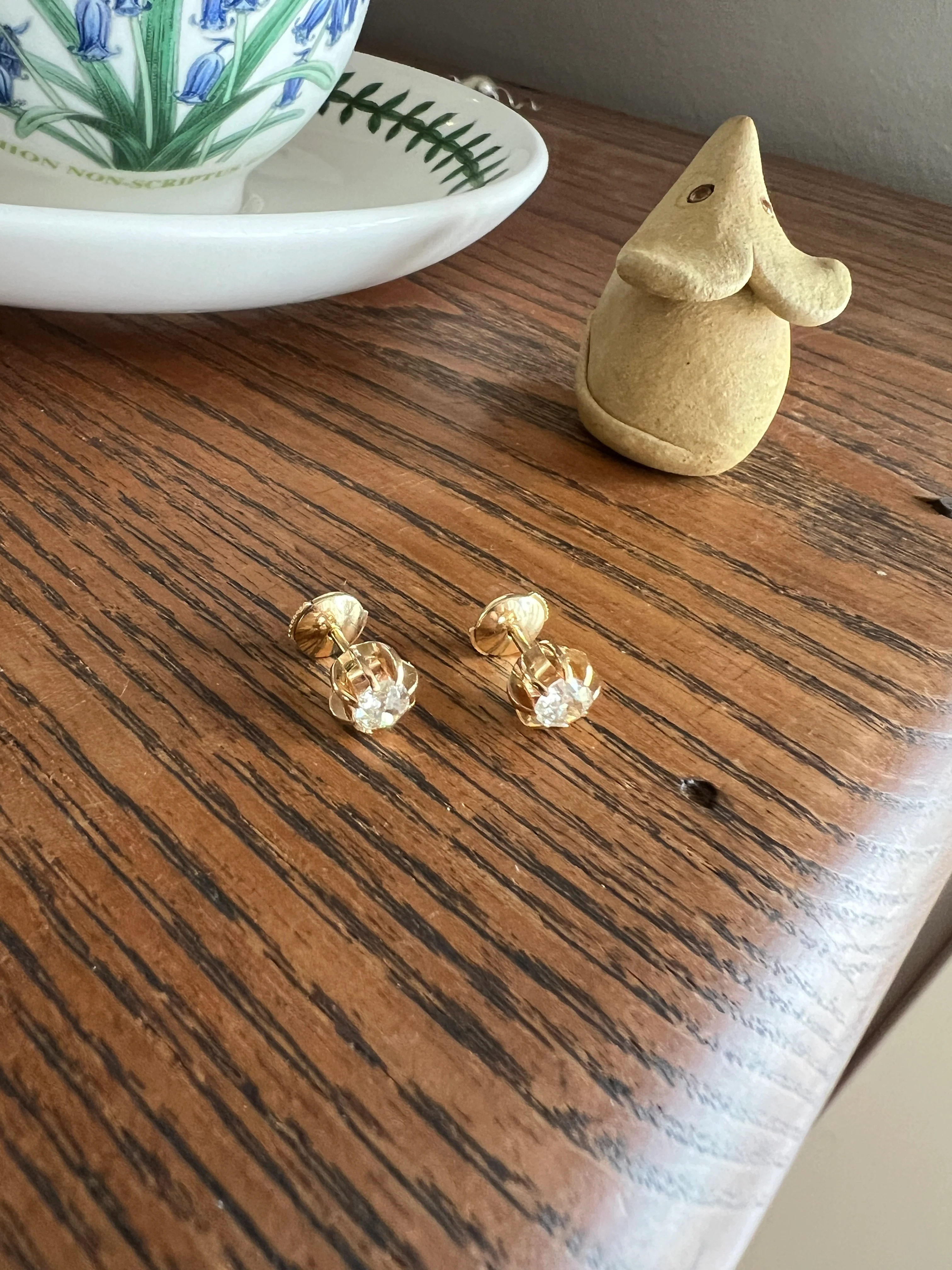 Antique Eye Clean One Carat Tdw Cushion Old Mine Cut DIAMOND Prong Stud Earrings French 18k Gold - Image 14