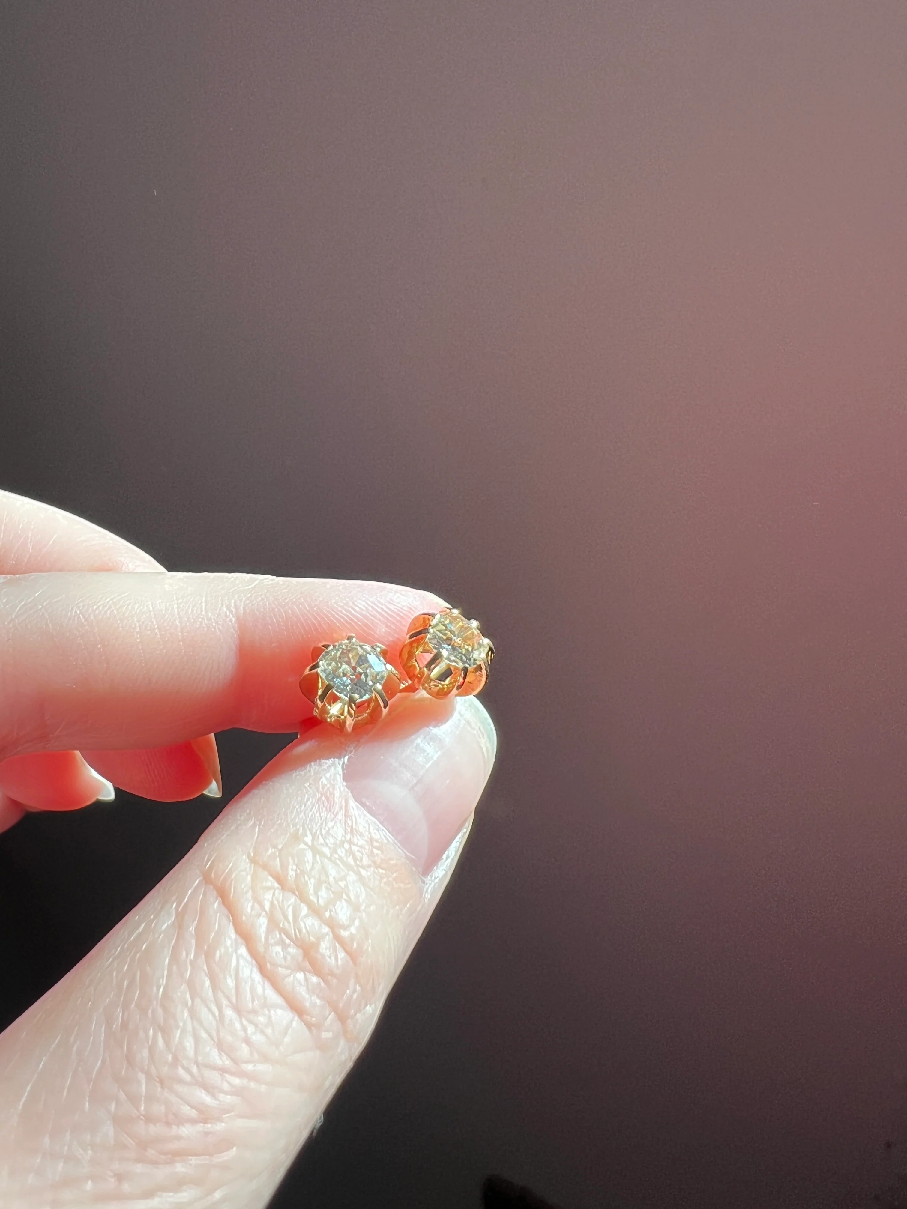 Antique Eye Clean One Carat Tdw Cushion Old Mine Cut DIAMOND Prong Stud Earrings French 18k Gold - Image 15