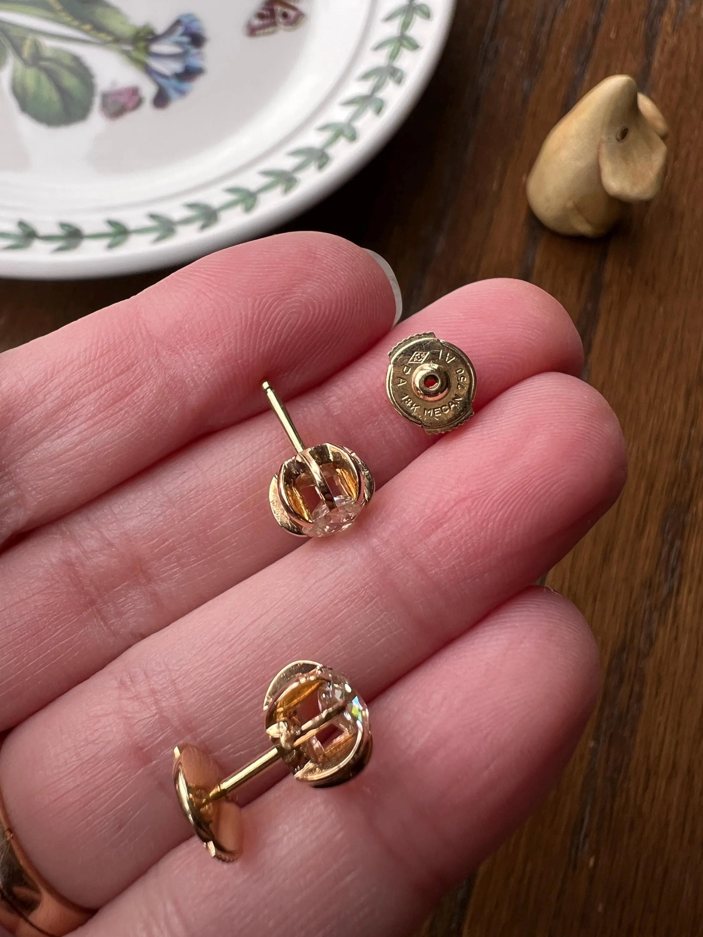 Antique Eye Clean One Carat Tdw Cushion Old Mine Cut DIAMOND Prong Stud Earrings French 18k Gold - Image 8