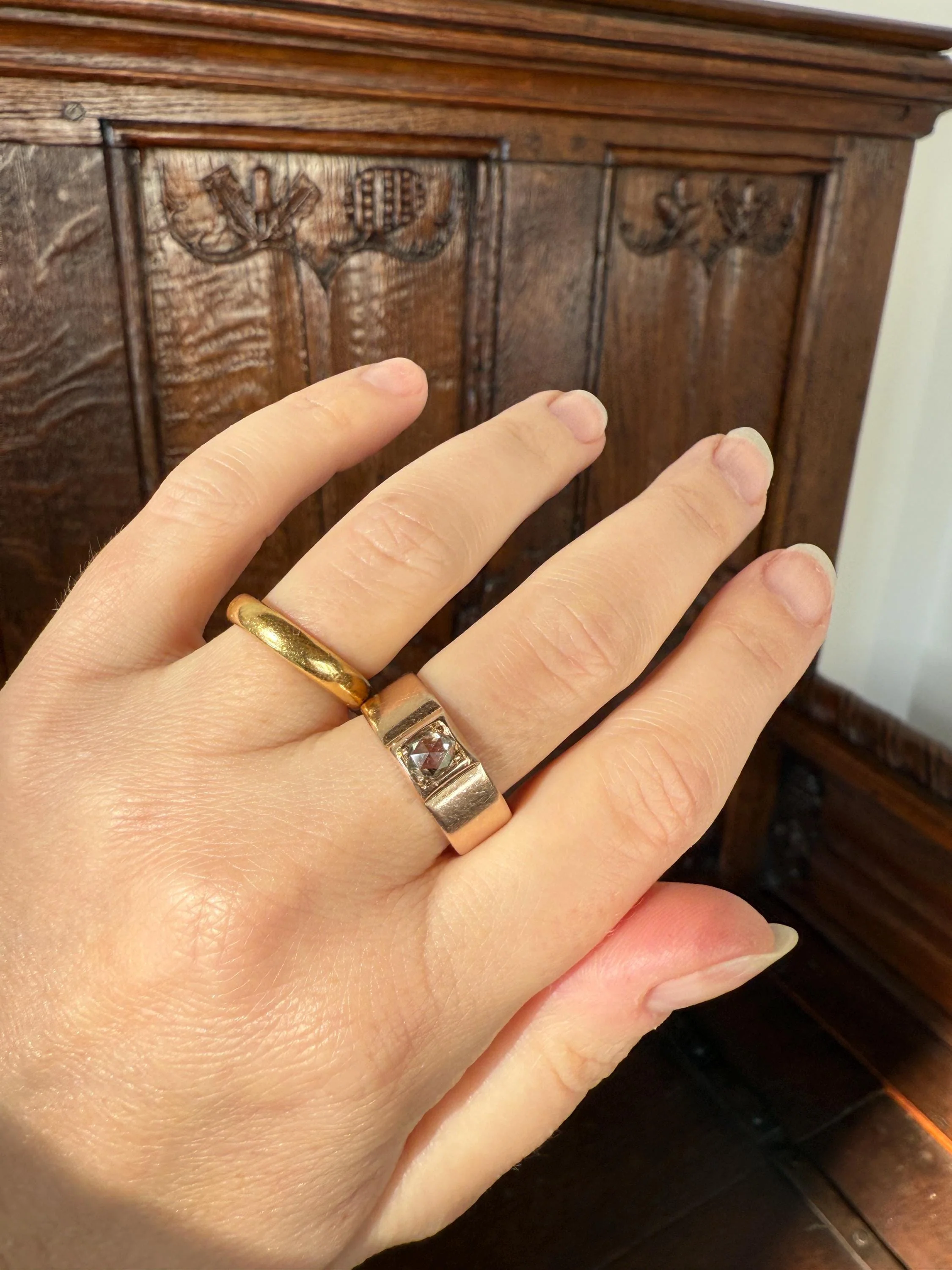 Antique Eye Clean Rose Cut DIAMOND French ViCTORIAN 7.3mm Wide Cigar Band Ring 7.3g 18k Gold Solid Stacker Chunky Belle Epoque Unisex - Image 15
