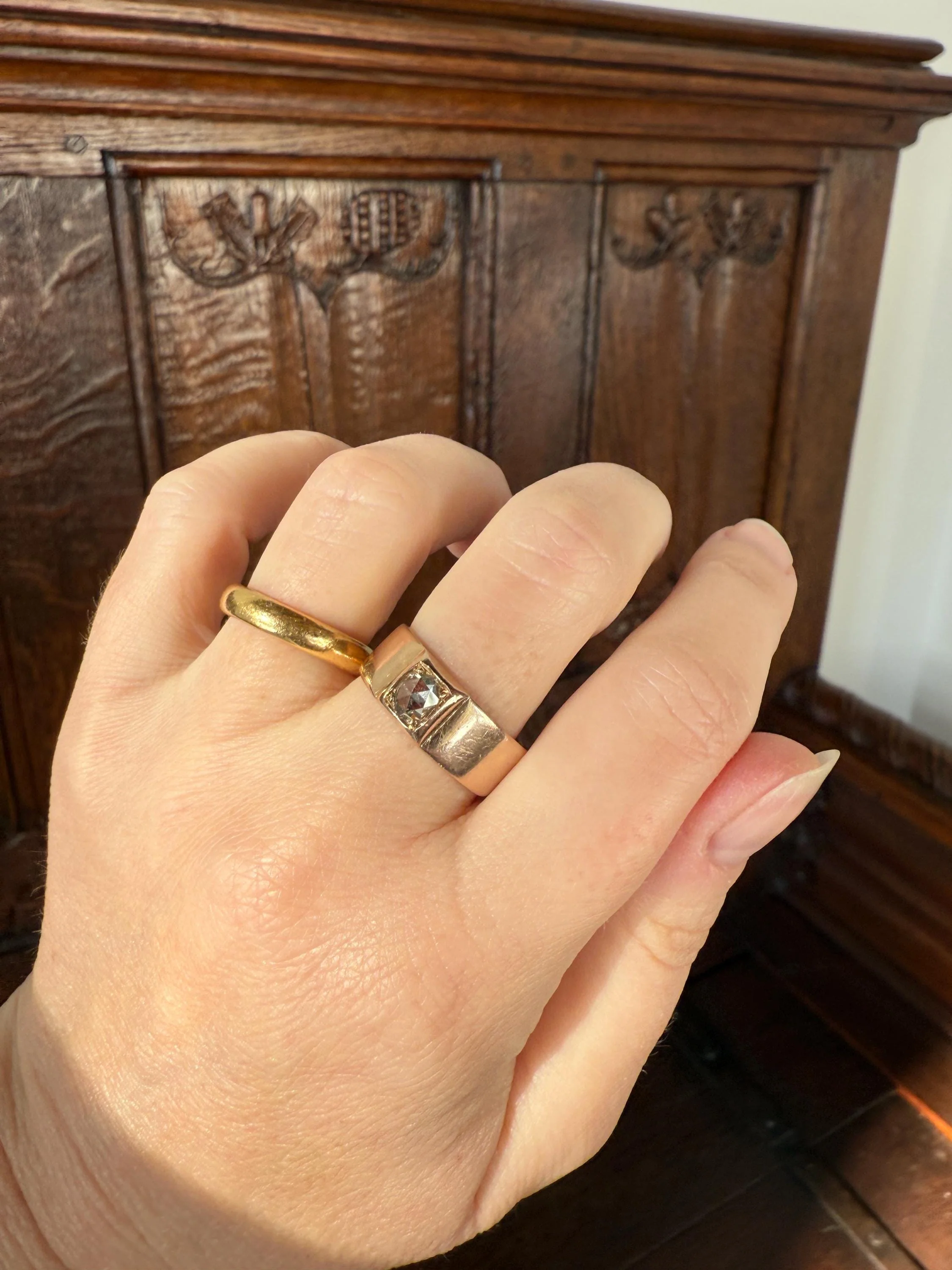 Antique Eye Clean Rose Cut DIAMOND French ViCTORIAN 7.3mm Wide Cigar Band Ring 7.3g 18k Gold Solid Stacker Chunky Belle Epoque Unisex - Image 2