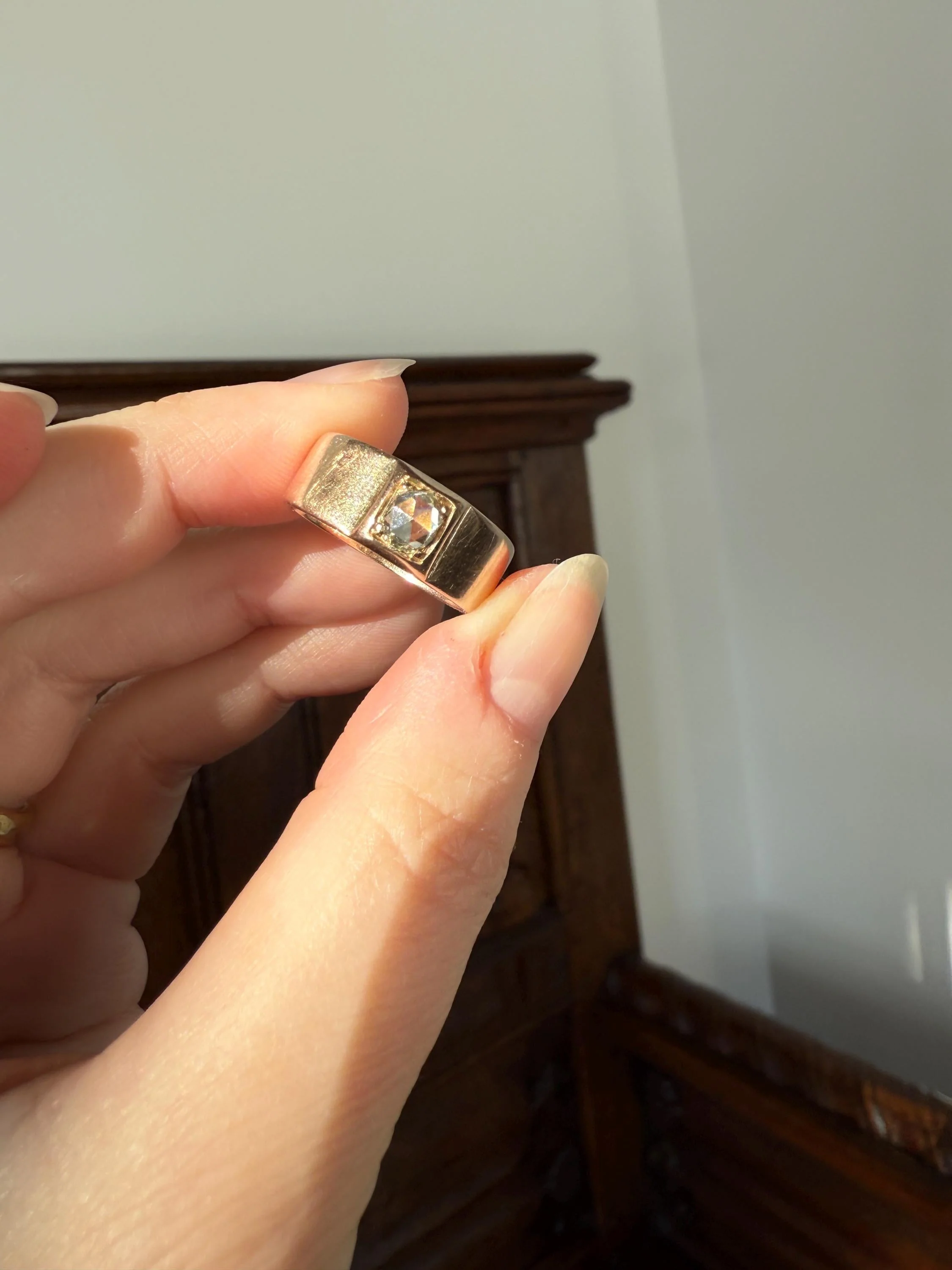 Antique Eye Clean Rose Cut DIAMOND French ViCTORIAN 7.3mm Wide Cigar Band Ring 7.3g 18k Gold Solid Stacker Chunky Belle Epoque Unisex - Image 3