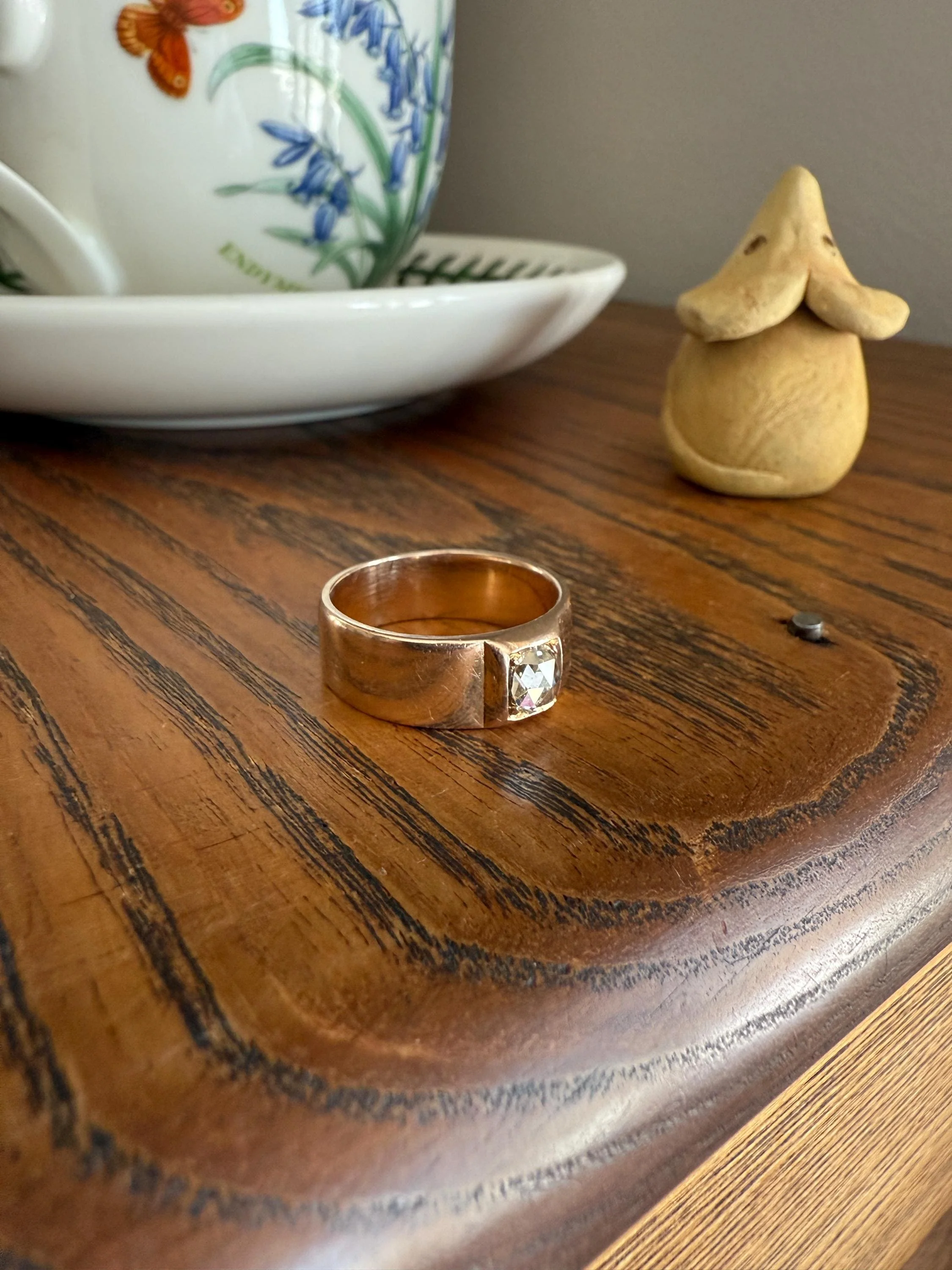Antique Eye Clean Rose Cut DIAMOND French ViCTORIAN 7.3mm Wide Cigar Band Ring 7.3g 18k Gold Solid Stacker Chunky Belle Epoque Unisex - Image 4