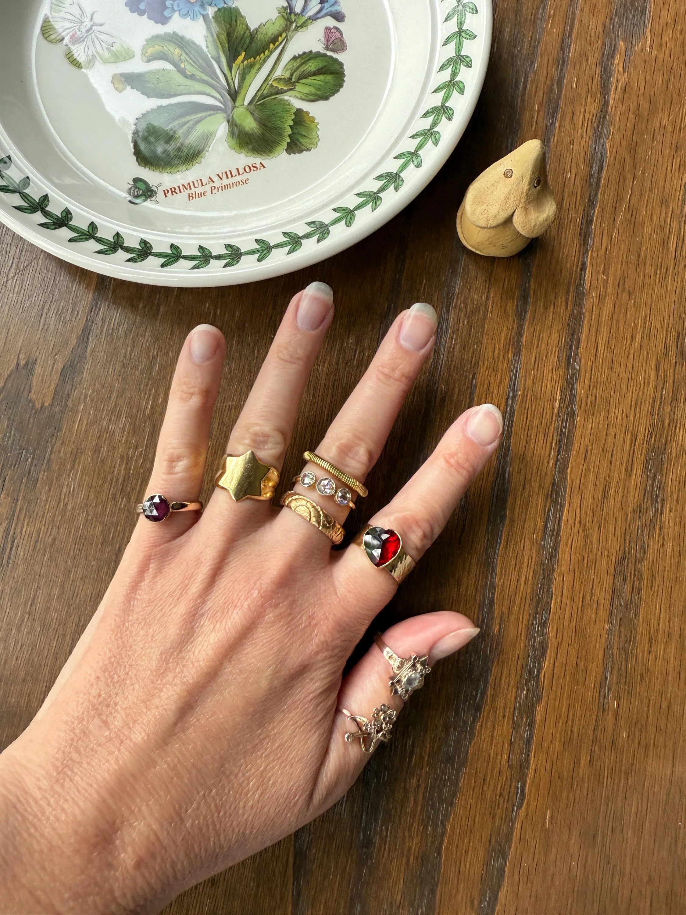 Antique Eye Clean Rose Cut DIAMOND Three Stone Ring Stackable Band Open Back 18k Gold Bezel Set - Image 8
