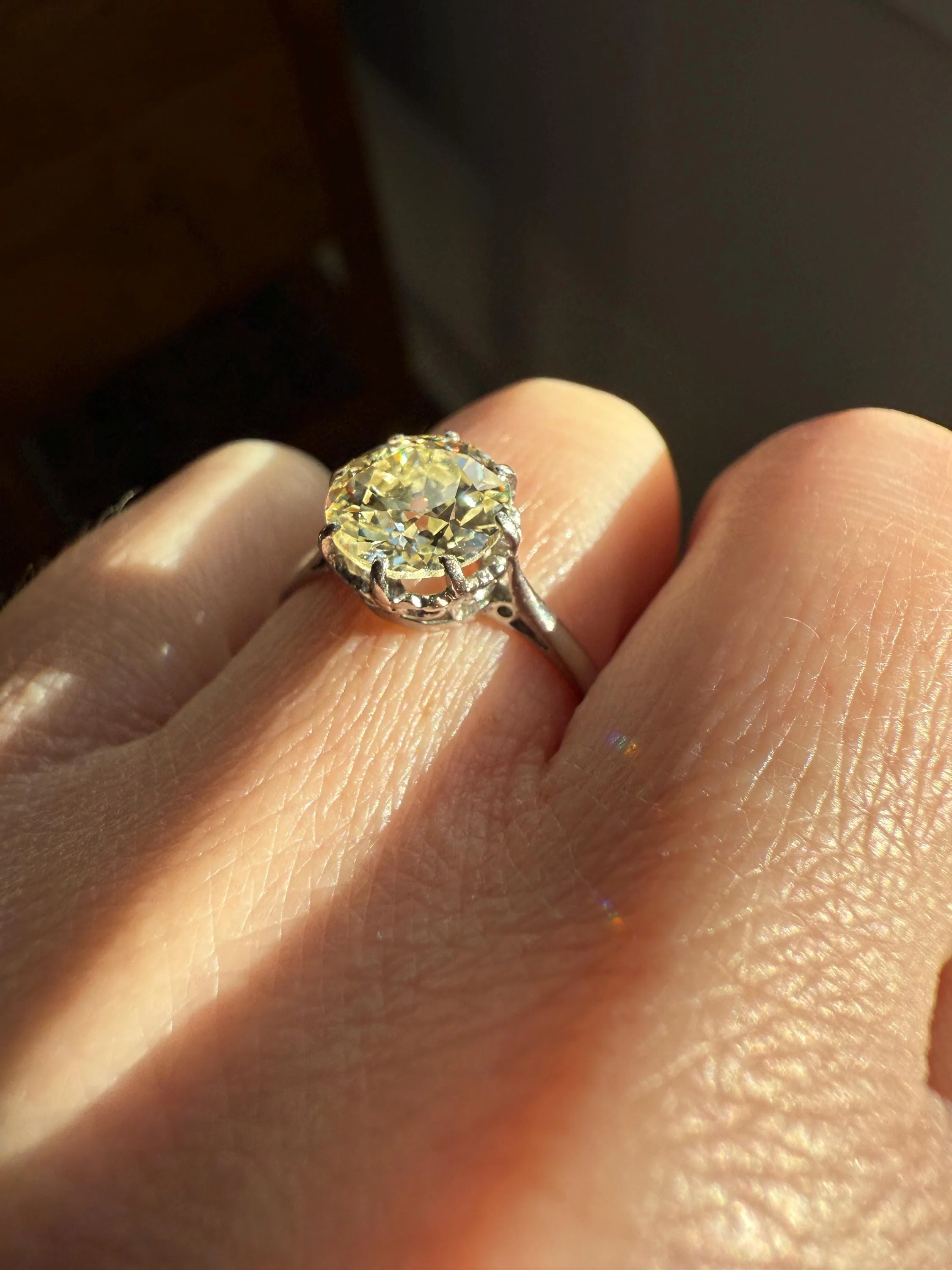 Antique Eye Clean Two Carat Warm Pale Yellow Natural Old European Cut DiAMOND Solitaire Ring Platinum Engagement All Original Edwardian Setting 2Ctw - Image 10