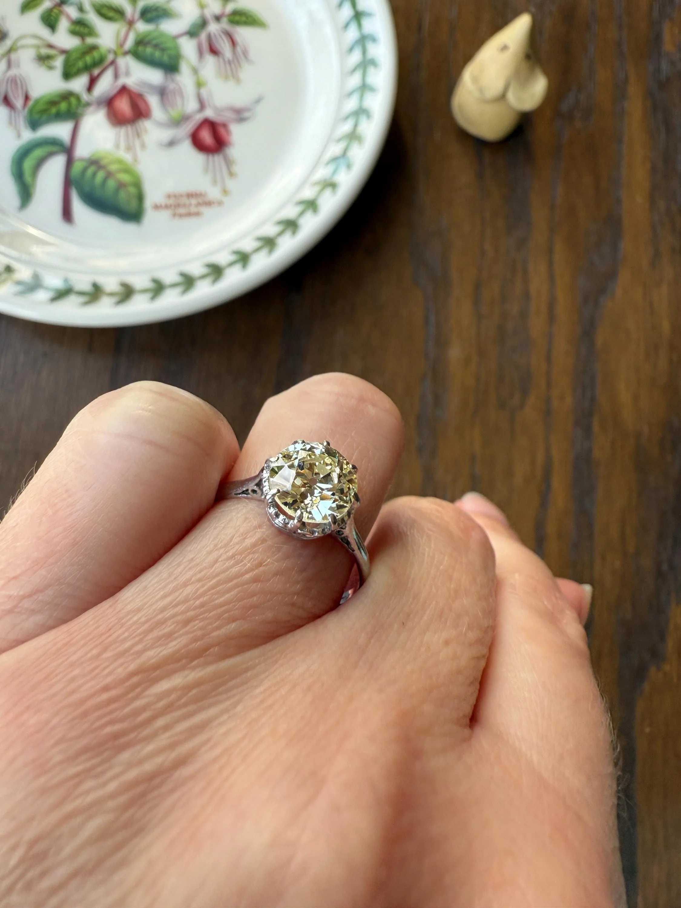 Antique Eye Clean Two Carat Warm Pale Yellow Natural Old European Cut DiAMOND Solitaire Ring Platinum Engagement All Original Edwardian Setting 2Ctw - Image 13