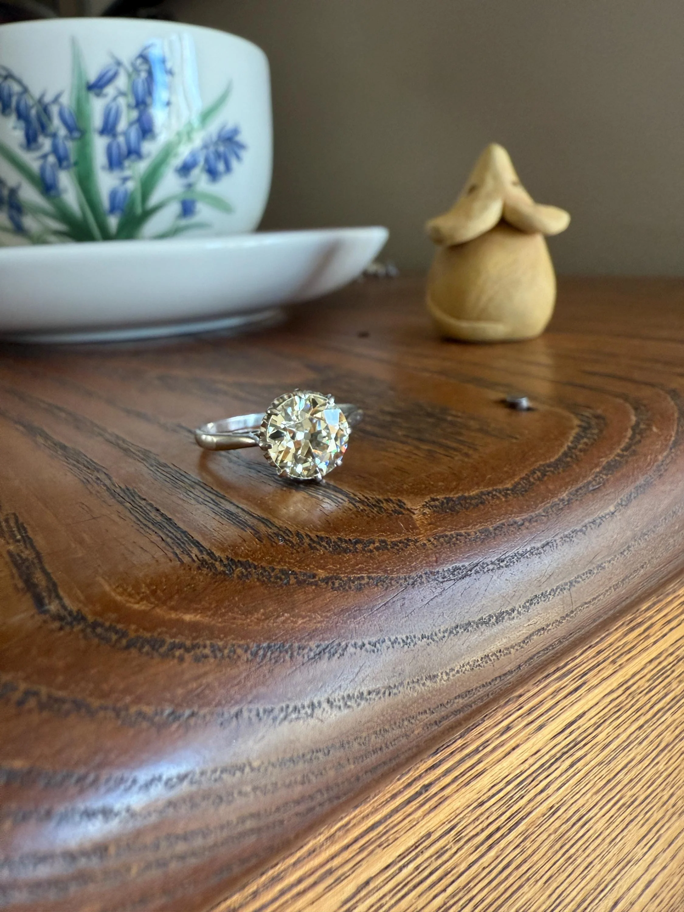 Antique Eye Clean Two Carat Warm Pale Yellow Natural Old European Cut DiAMOND Solitaire Ring Platinum Engagement All Original Edwardian Setting 2Ctw - Image 14