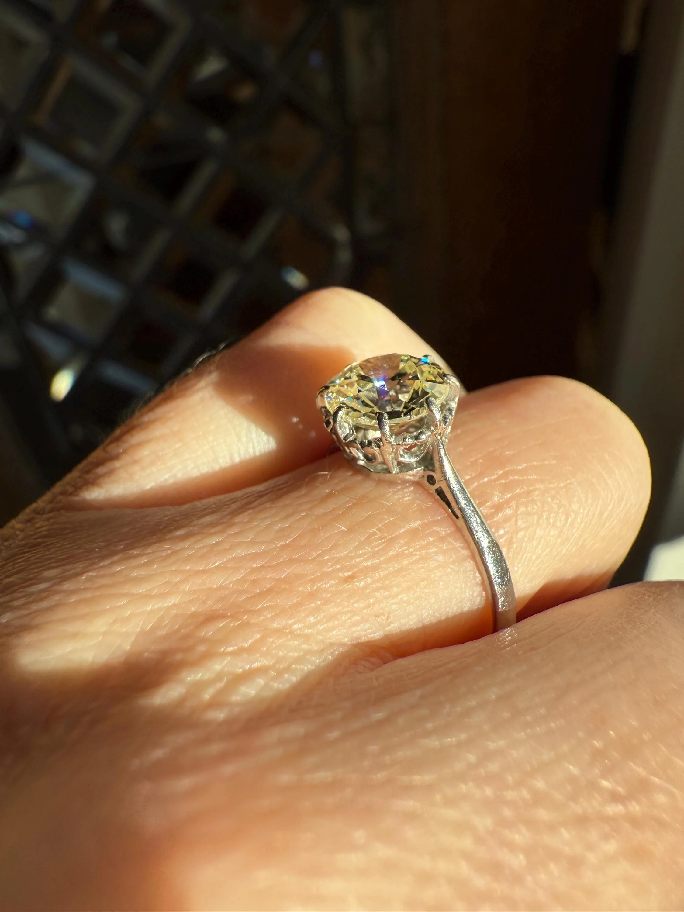 Antique Eye Clean Two Carat Warm Pale Yellow Natural Old European Cut DiAMOND Solitaire Ring Platinum Engagement All Original Edwardian Setting 2Ctw - Image 4