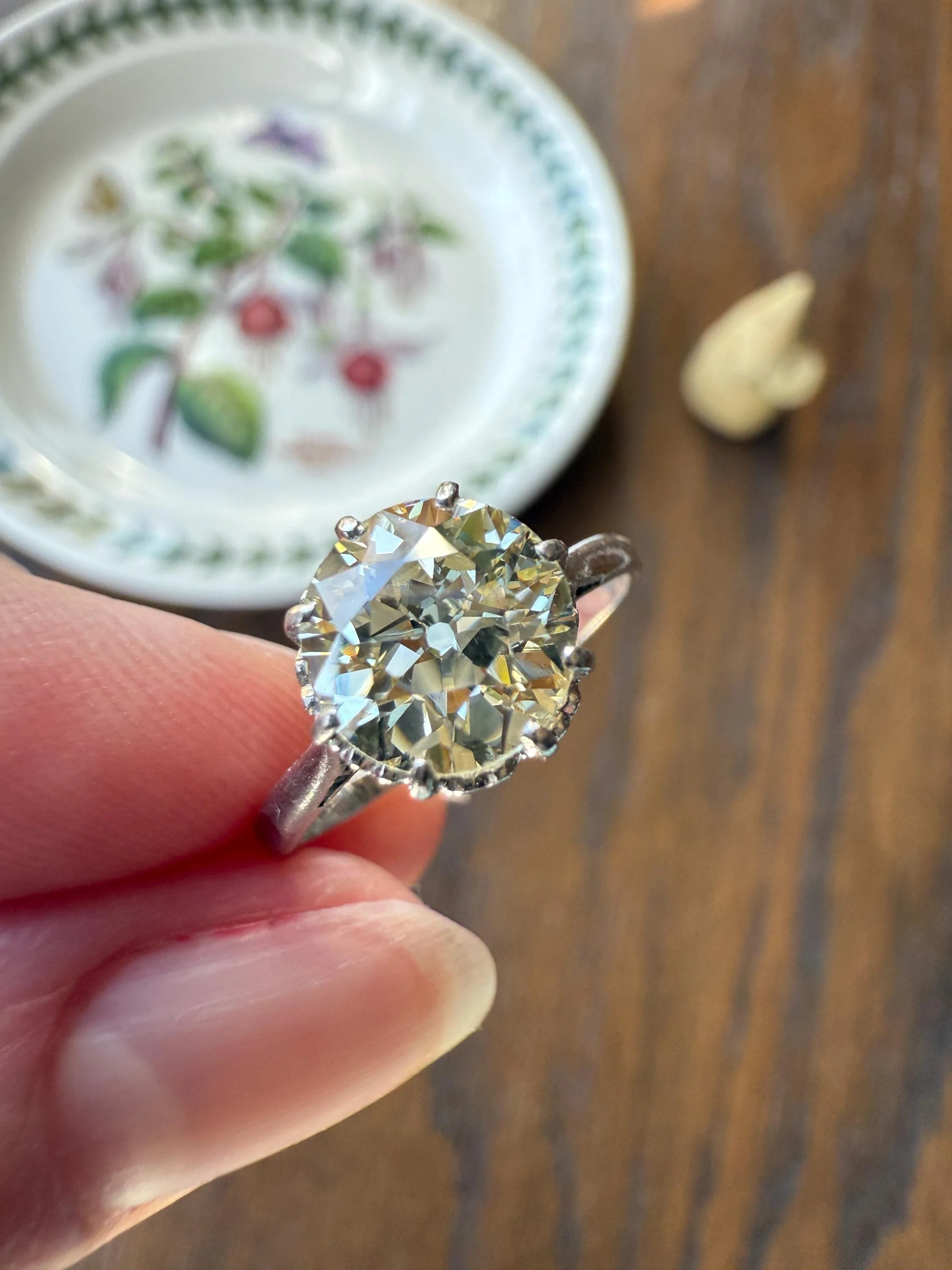 Antique Eye Clean Two Carat Warm Pale Yellow Natural Old European Cut DiAMOND Solitaire Ring Platinum Engagement All Original Edwardian Setting 2Ctw - Image 5