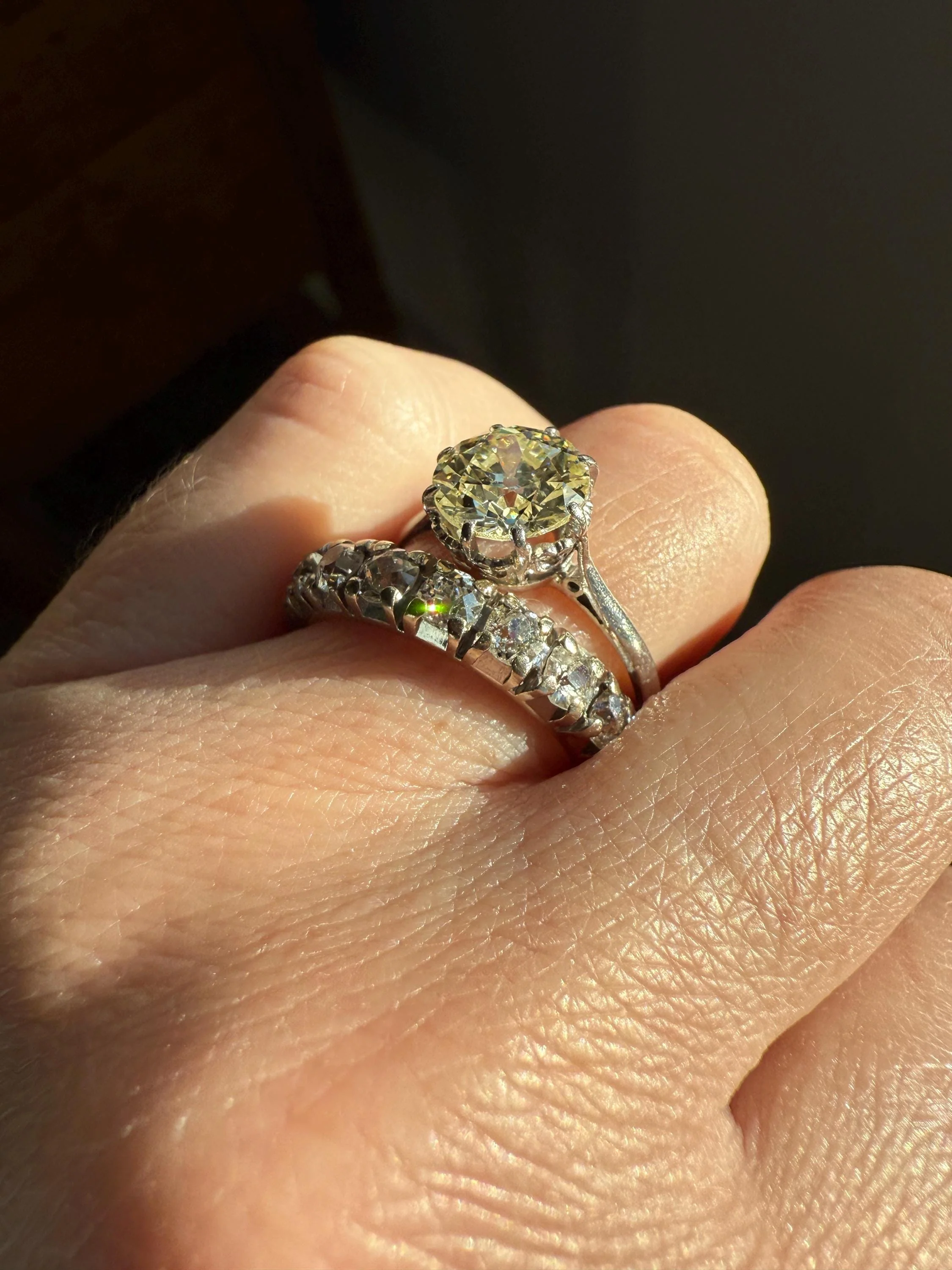 Antique Eye Clean Two Carat Warm Pale Yellow Natural Old European Cut DiAMOND Solitaire Ring Platinum Engagement All Original Edwardian Setting 2Ctw - Image 6