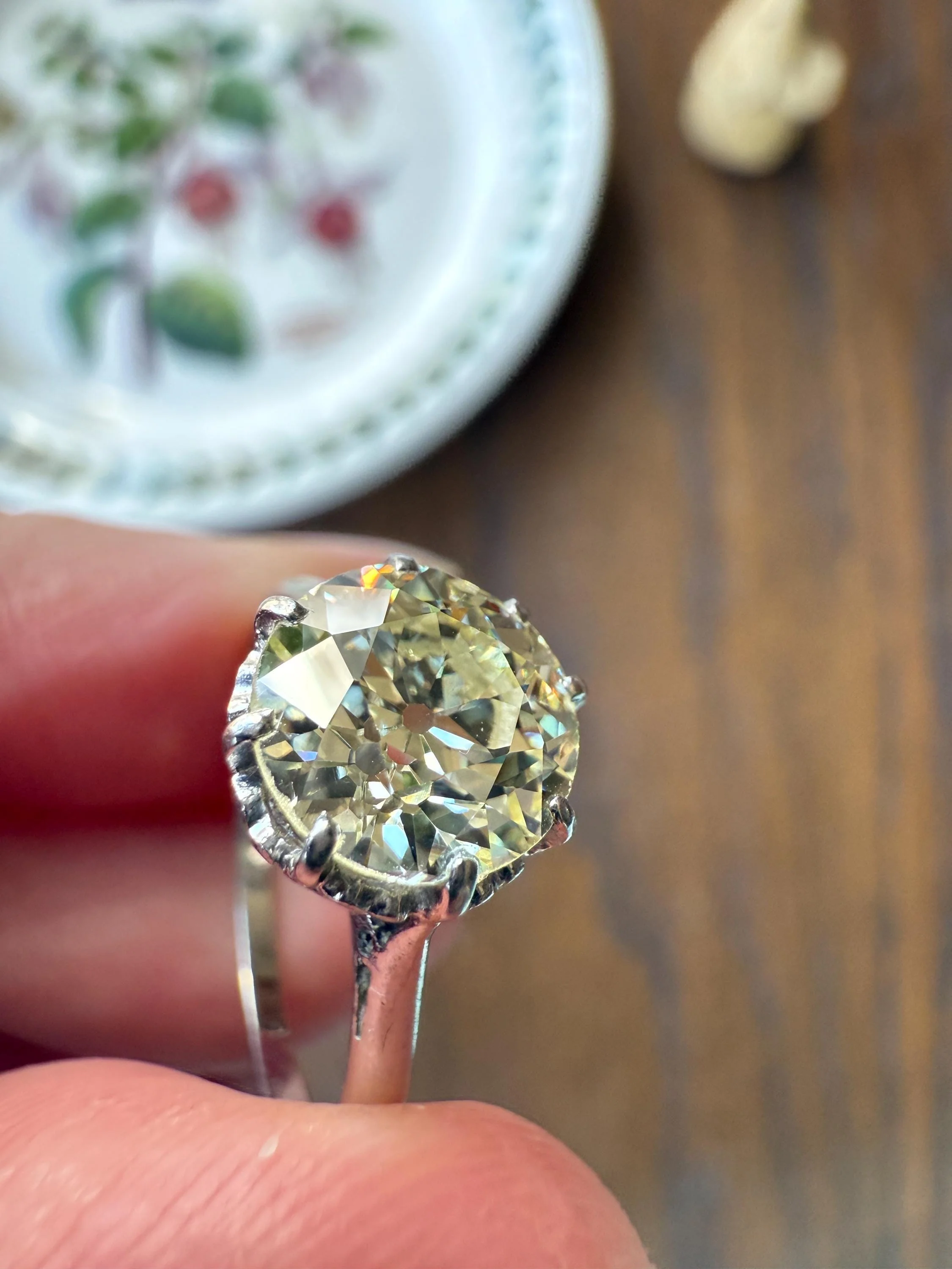 Antique Eye Clean Two Carat Warm Pale Yellow Natural Old European Cut DiAMOND Solitaire Ring Platinum Engagement All Original Edwardian Setting 2Ctw - Image 7