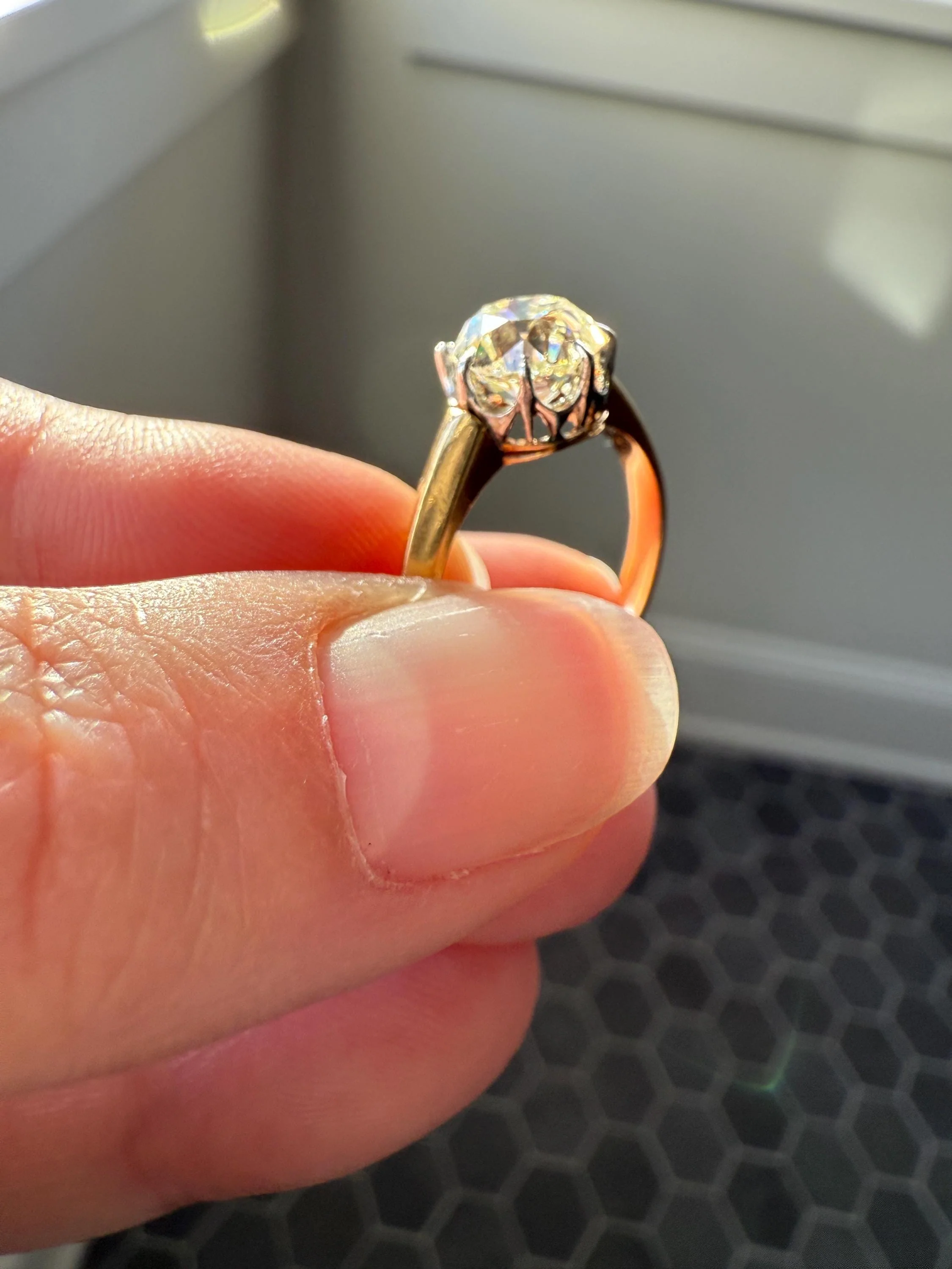 Antique Eye Clean Two Carat Warm Natural Old Mine Cut DiAMOND Solitaire Ring French 18k GOLD Engagement All Original Victorian Setting 2Ctw - Image 13