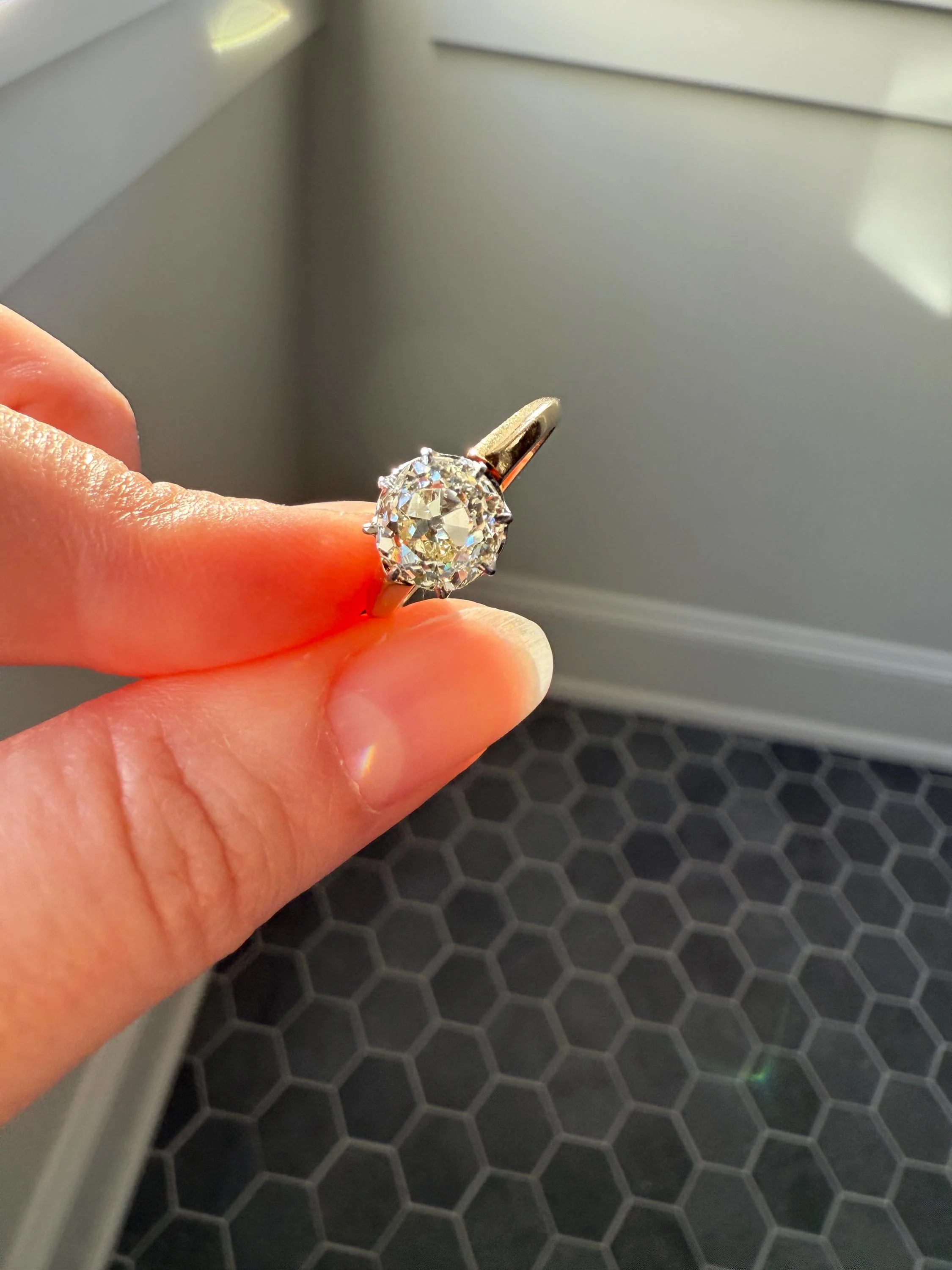 Antique Eye Clean Two Carat Warm Natural Old Mine Cut DiAMOND Solitaire Ring French 18k GOLD Engagement All Original Victorian Setting 2Ctw - Image 15
