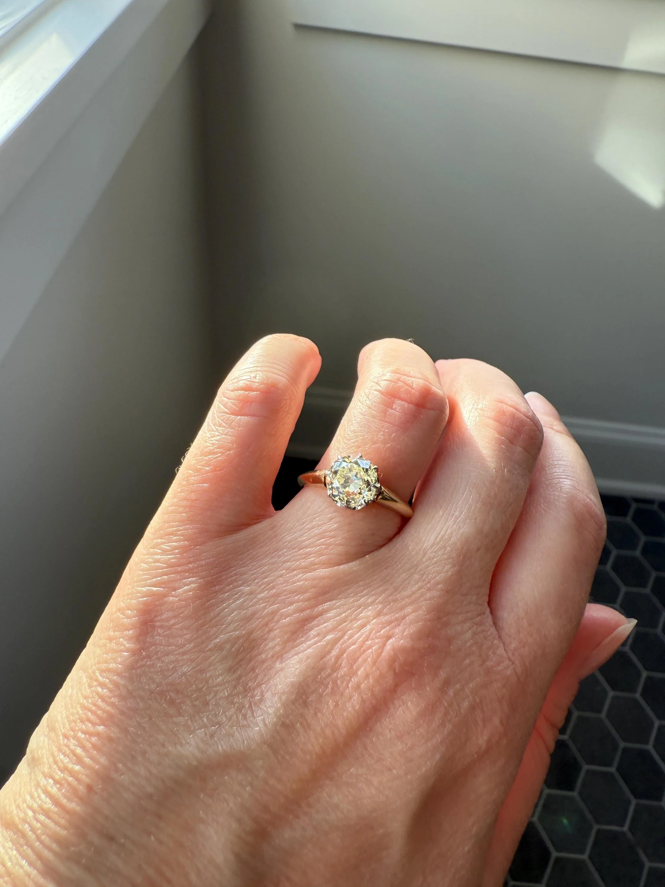 Antique Eye Clean Two Carat Warm Natural Old Mine Cut DiAMOND Solitaire Ring French 18k GOLD Engagement All Original Victorian Setting 2Ctw - Image 3