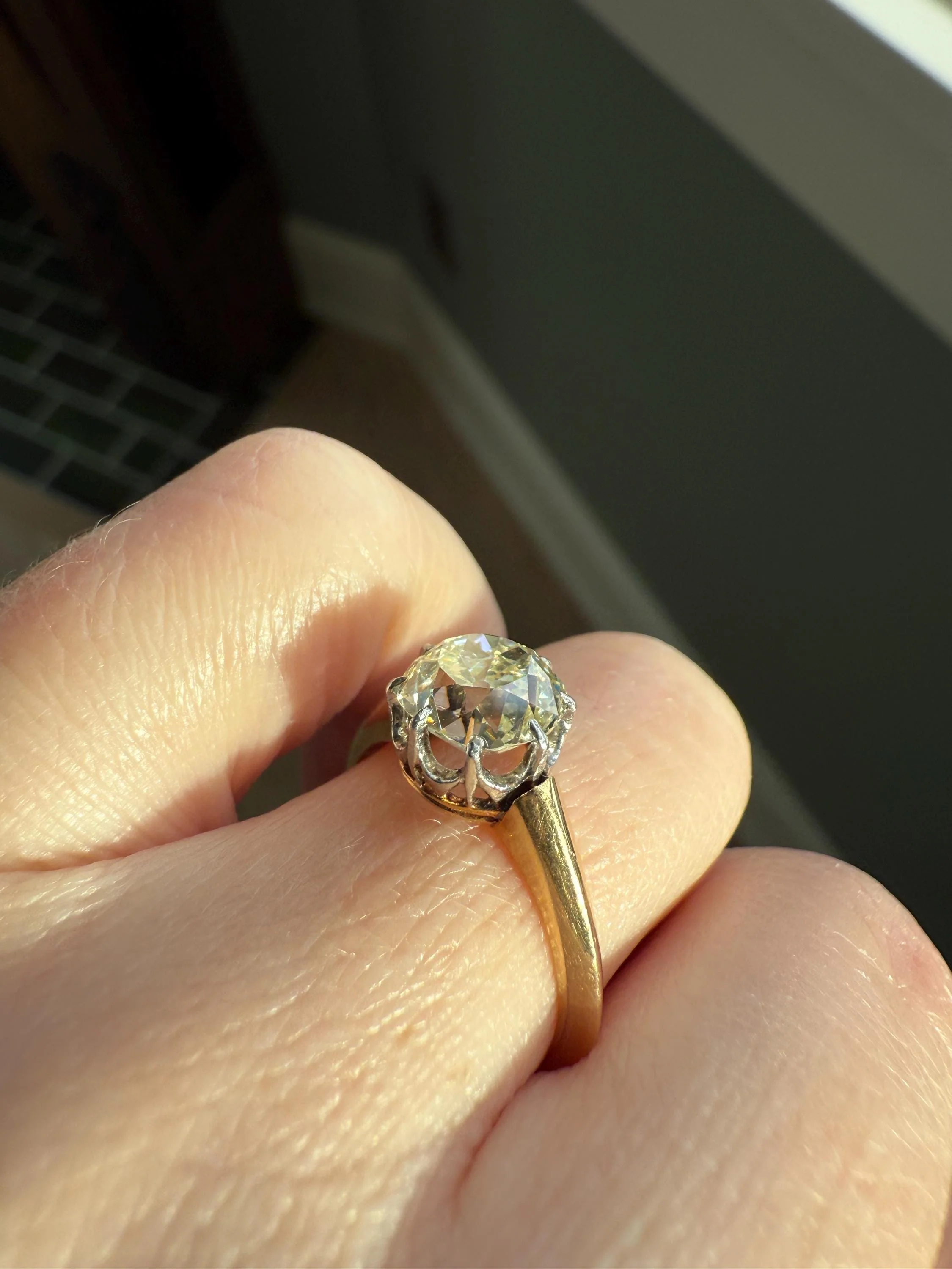 Antique Eye Clean Two Carat Warm Natural Old Mine Cut DiAMOND Solitaire Ring French 18k GOLD Engagement All Original Victorian Setting 2Ctw - Image 4