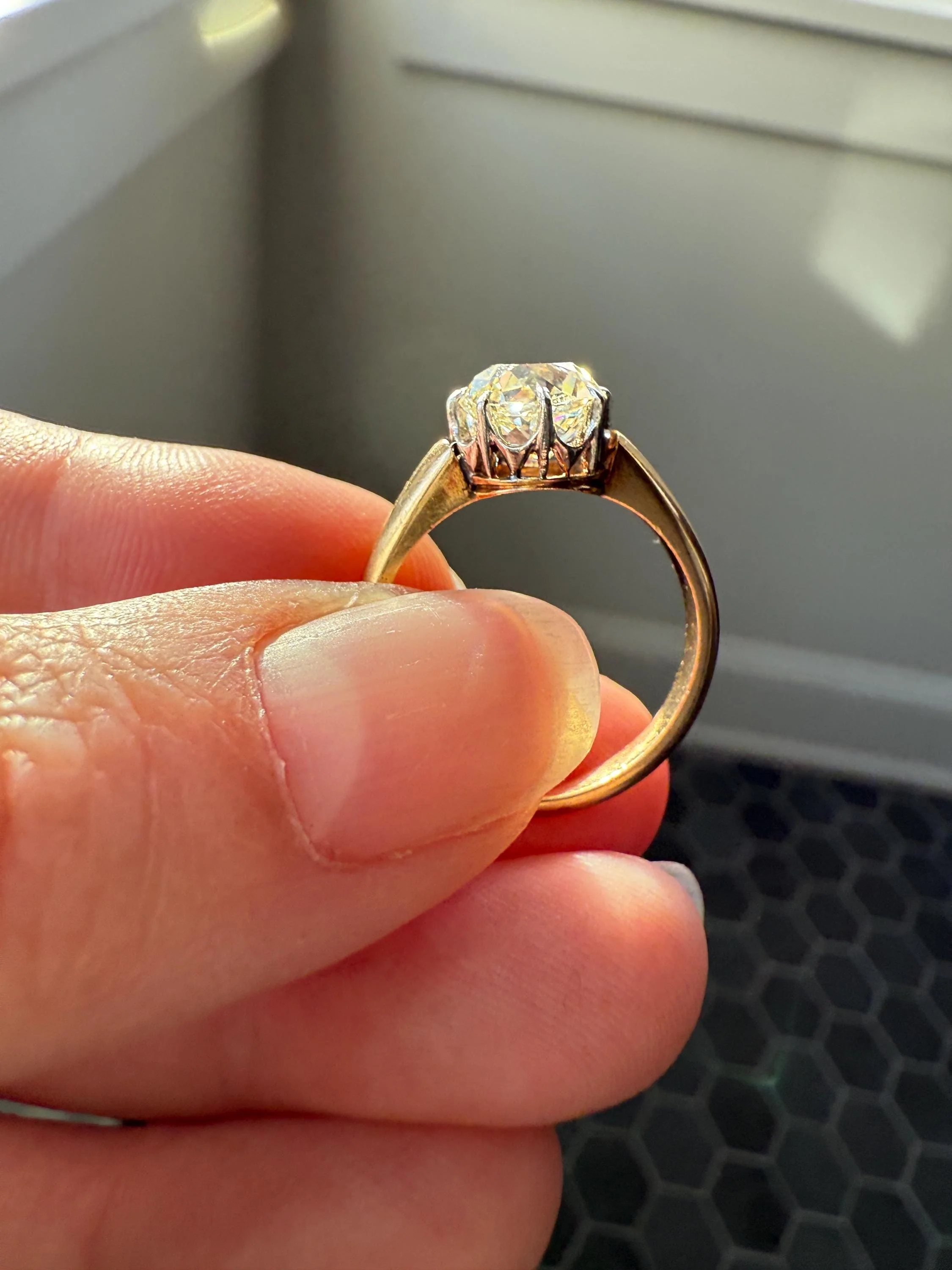 Antique Eye Clean Two Carat Warm Natural Old Mine Cut DiAMOND Solitaire Ring French 18k GOLD Engagement All Original Victorian Setting 2Ctw - Image 6