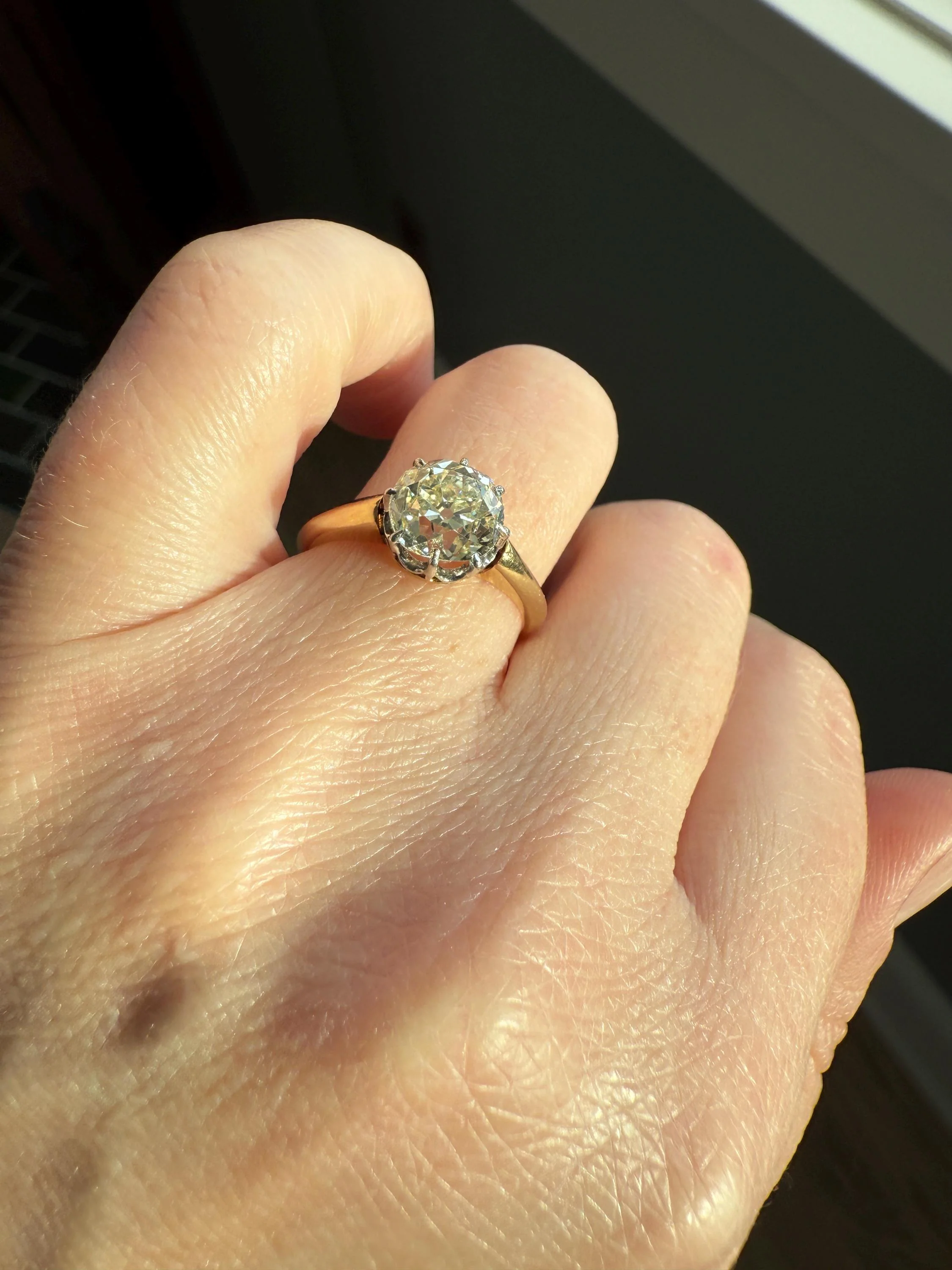 Antique Eye Clean Two Carat Warm Natural Old Mine Cut DiAMOND Solitaire Ring French 18k GOLD Engagement All Original Victorian Setting 2Ctw - Image 9