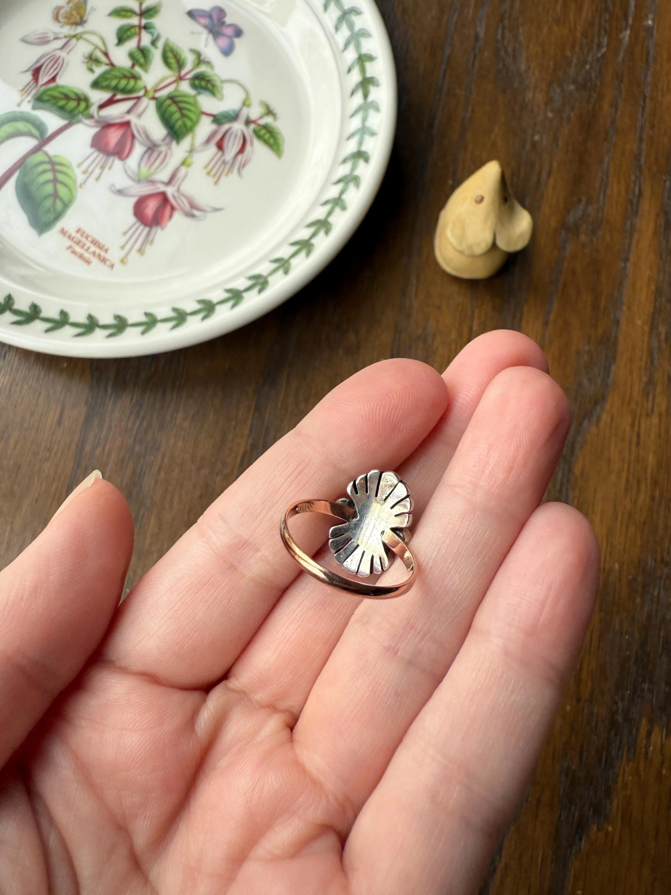 Antique Fan Feather Art Deco Natural Diamond Figural Ring 14k Gold Solid Silver Architectural - Image 12