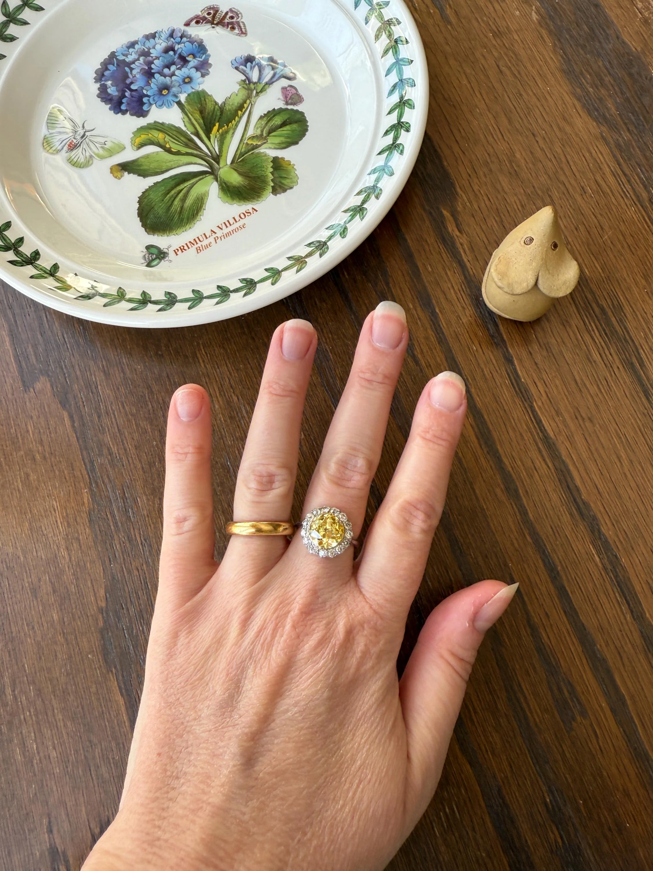ANTIQUE Fancy Canary Yellow 2.9 Carat Old Mine Cut Diamond Colorless OMC Halo 3.65Ctw Cluster Ring Edwardian Platinum - Image 12
