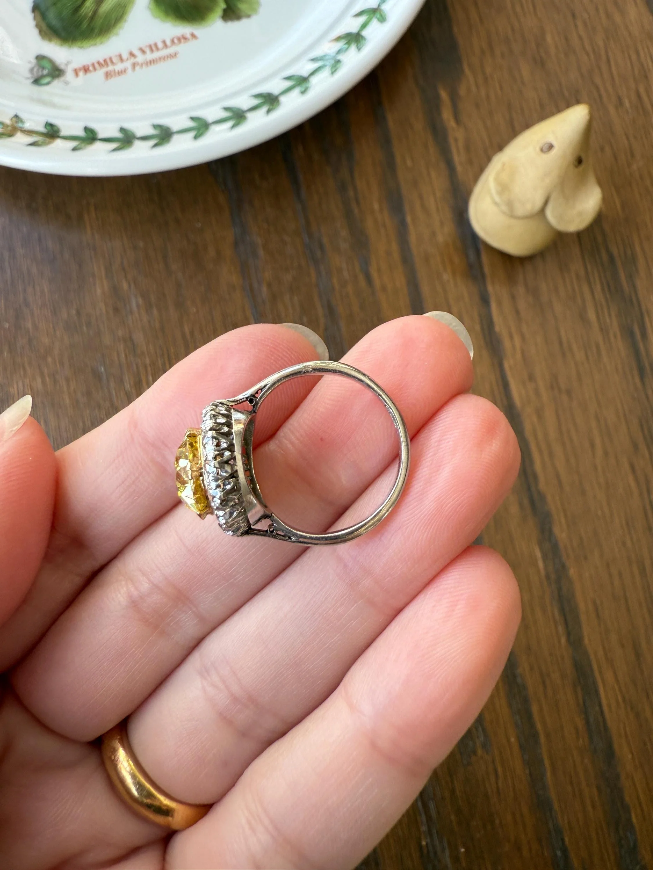 ANTIQUE Fancy Canary Yellow 2.9 Carat Old Mine Cut Diamond Colorless OMC Halo 3.65Ctw Cluster Ring Edwardian Platinum - Image 19