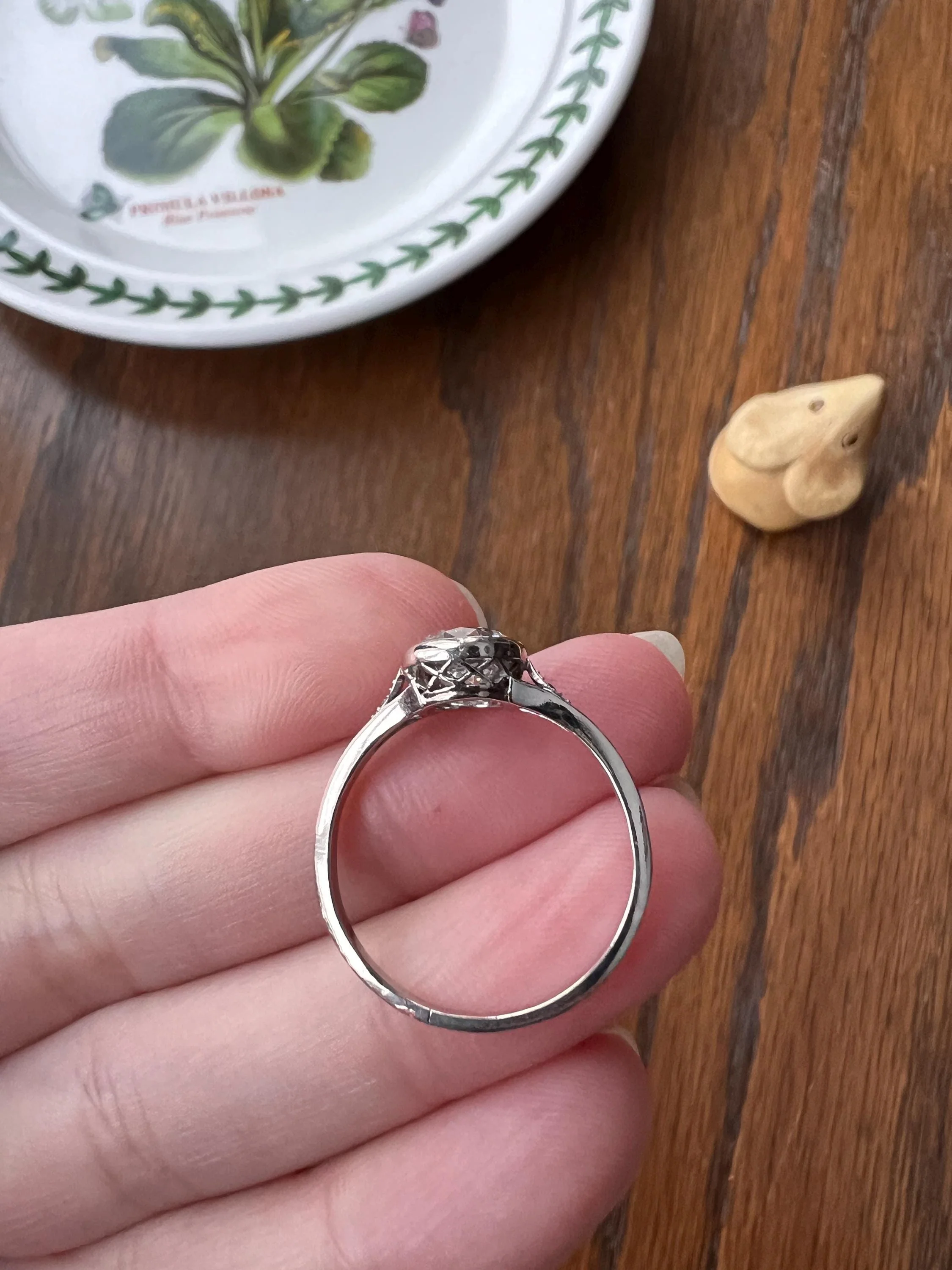 Antique Fiery 1.6 CARAT Old European Cut DIAMOND Bezel Set PLATINUM Solitaire Engagement Ring French Edwardian - Image 10