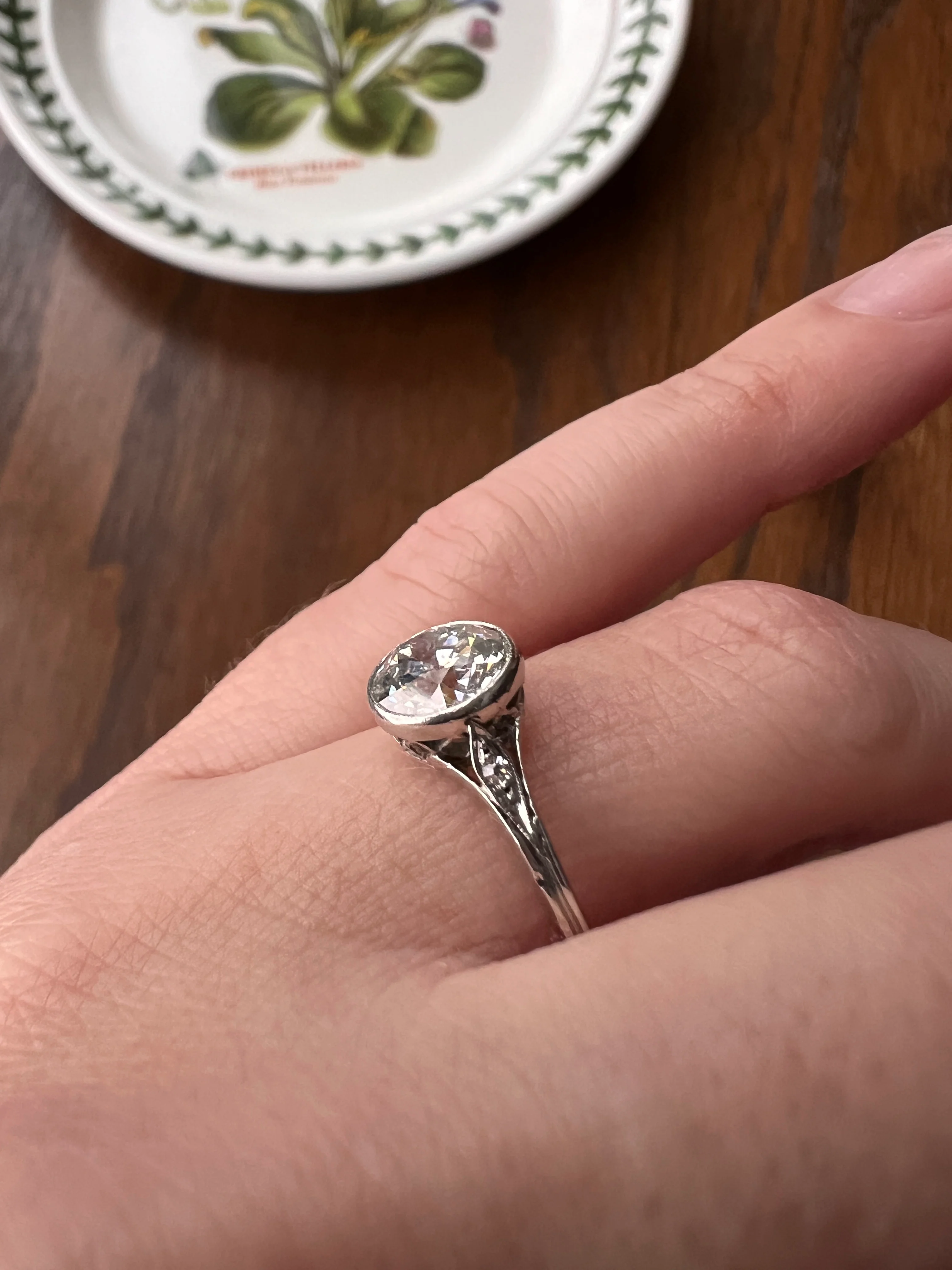 Antique Fiery 1.6 CARAT Old European Cut DIAMOND Bezel Set PLATINUM Solitaire Engagement Ring French Edwardian - Image 19